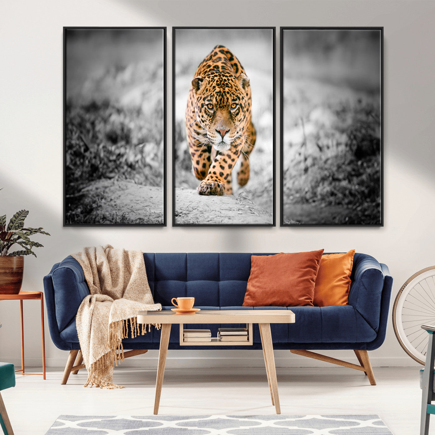 MGV-FC-48X32-3P - Jaguar Wall Art Canvas Print - Majestic Big Cat in Focused Pursuit - Ready to Hang