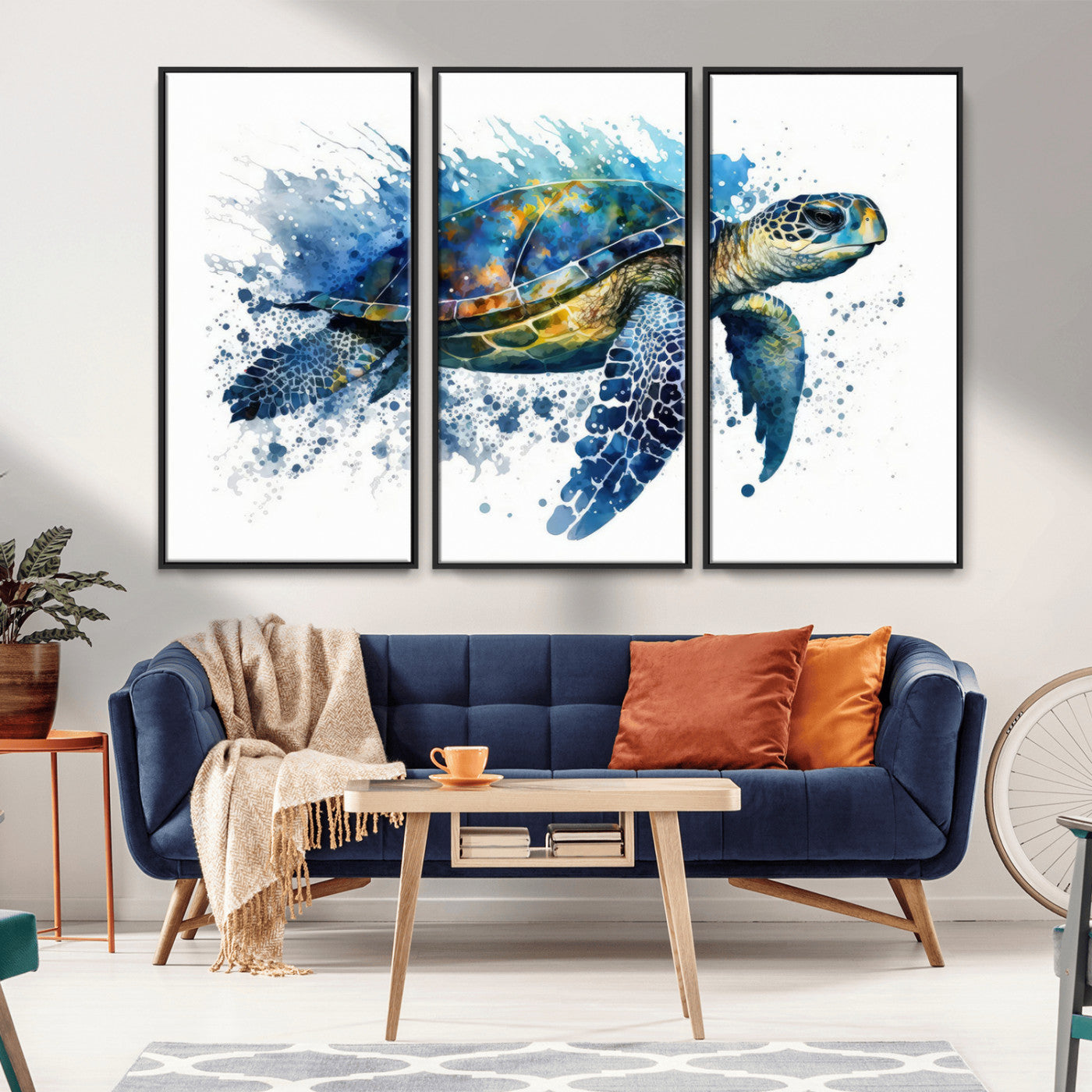 MGV-FC-48X32-3P - Watercolor Turtle Wall Art Canvas Print for Decoration