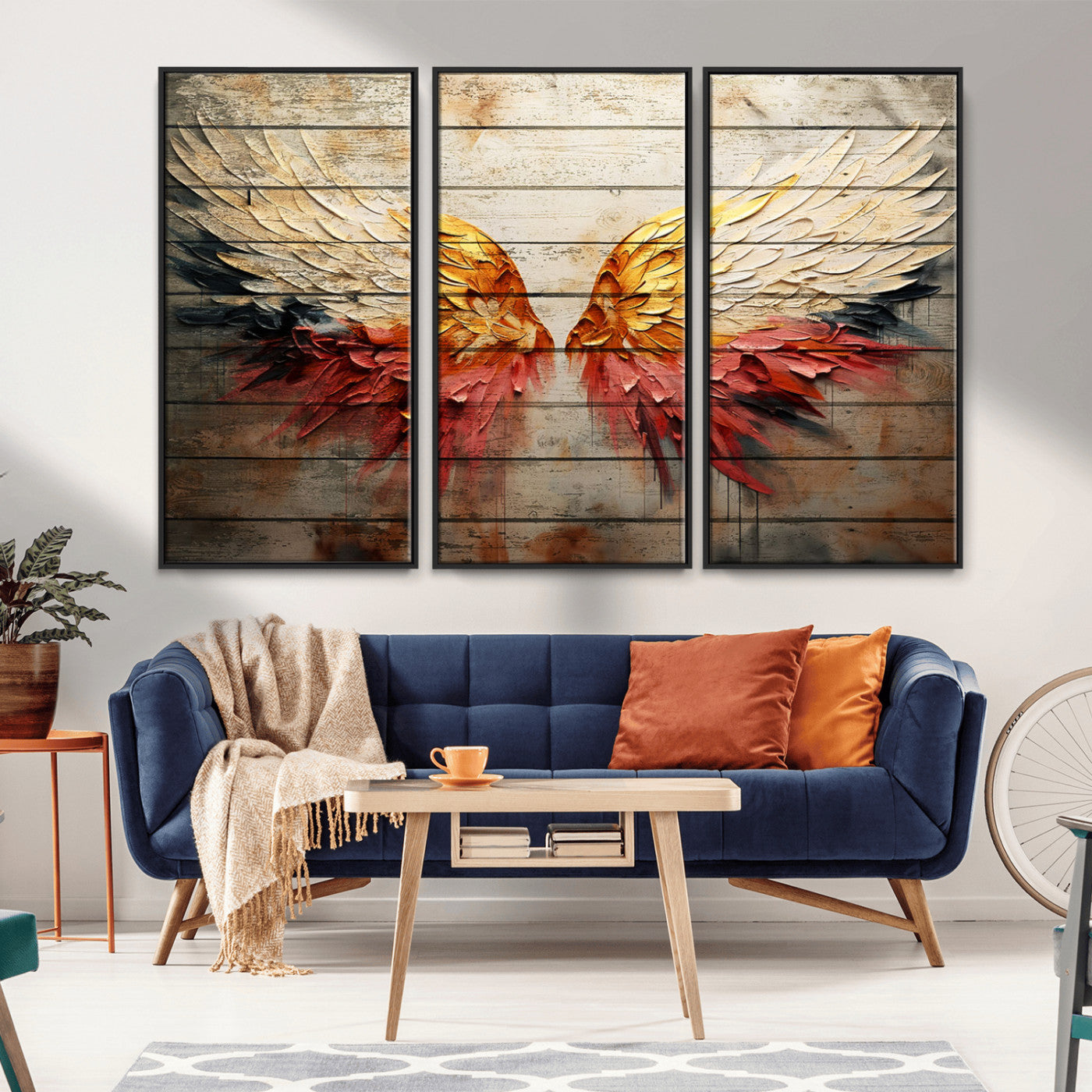 MGV-FC-48X32-3P - Abstract Angel Wings Canvas Wall Art – Framed and Ready to Hang Modern Angelic Wings Decor for