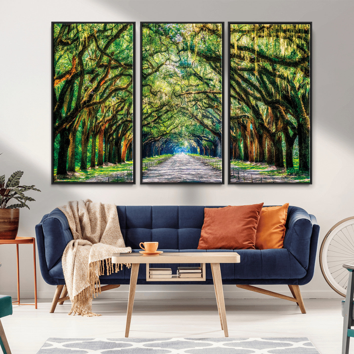 MGV-FC-48X32-3P - Serene Tree Tunnel Wall Art Canvas Print – Pathway Under Canopy of Lush Green Trees, Nature-Inspired
