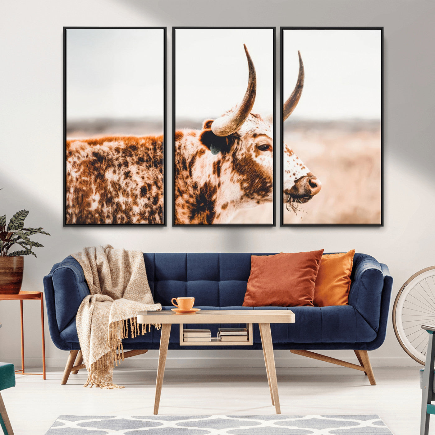 -Speckled Bull Wall Art Canvas Print – Rustic Cow Longhorn Farmhouse Animal Decor – Western Longhorn