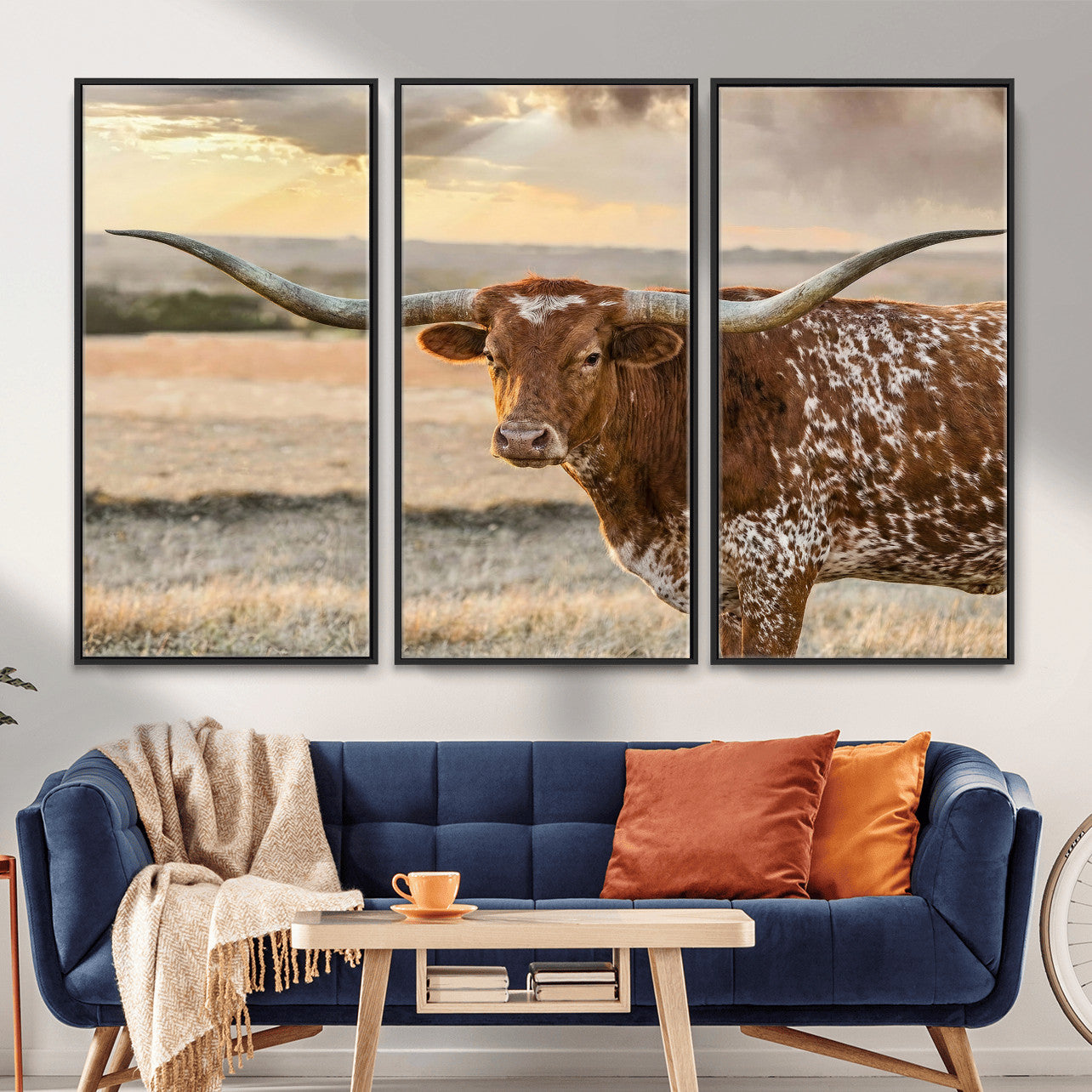 42715-MGV-CV-36X24 - Texas Longhorn Wall Art Canvas Print, Rustic Ranch Decor, Majestic Western Longhorn Cattle