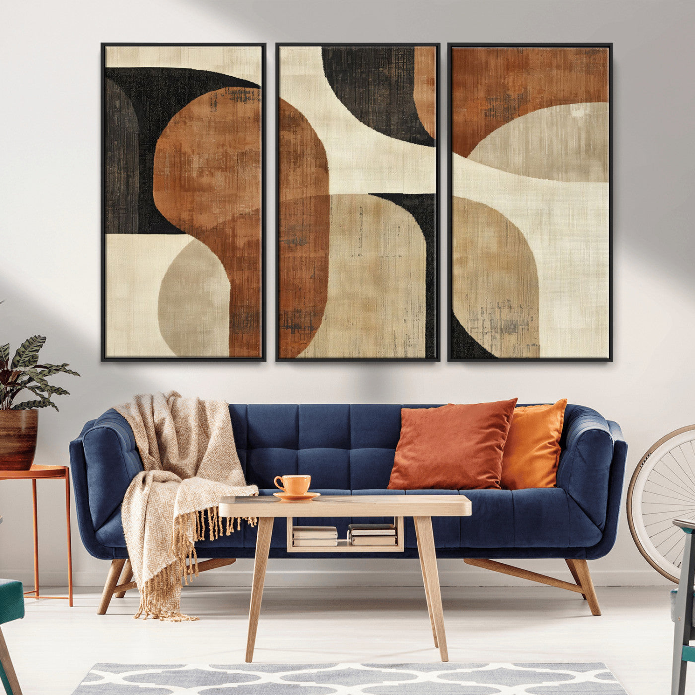 MGV-FC-48X32-3P - Wabi Sabi Abstract Wall Art Canvas Print | Large Minimalist Modern Geometric Wall Decor for Living