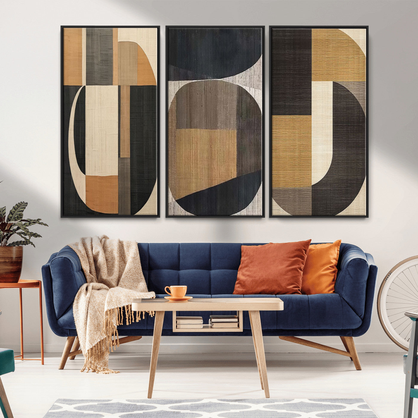 MGV-FC-48X32-3P - Modern Brown Wabi Sabi Abstract Wall Art Canvas Print Set, Minimalist Wall Art