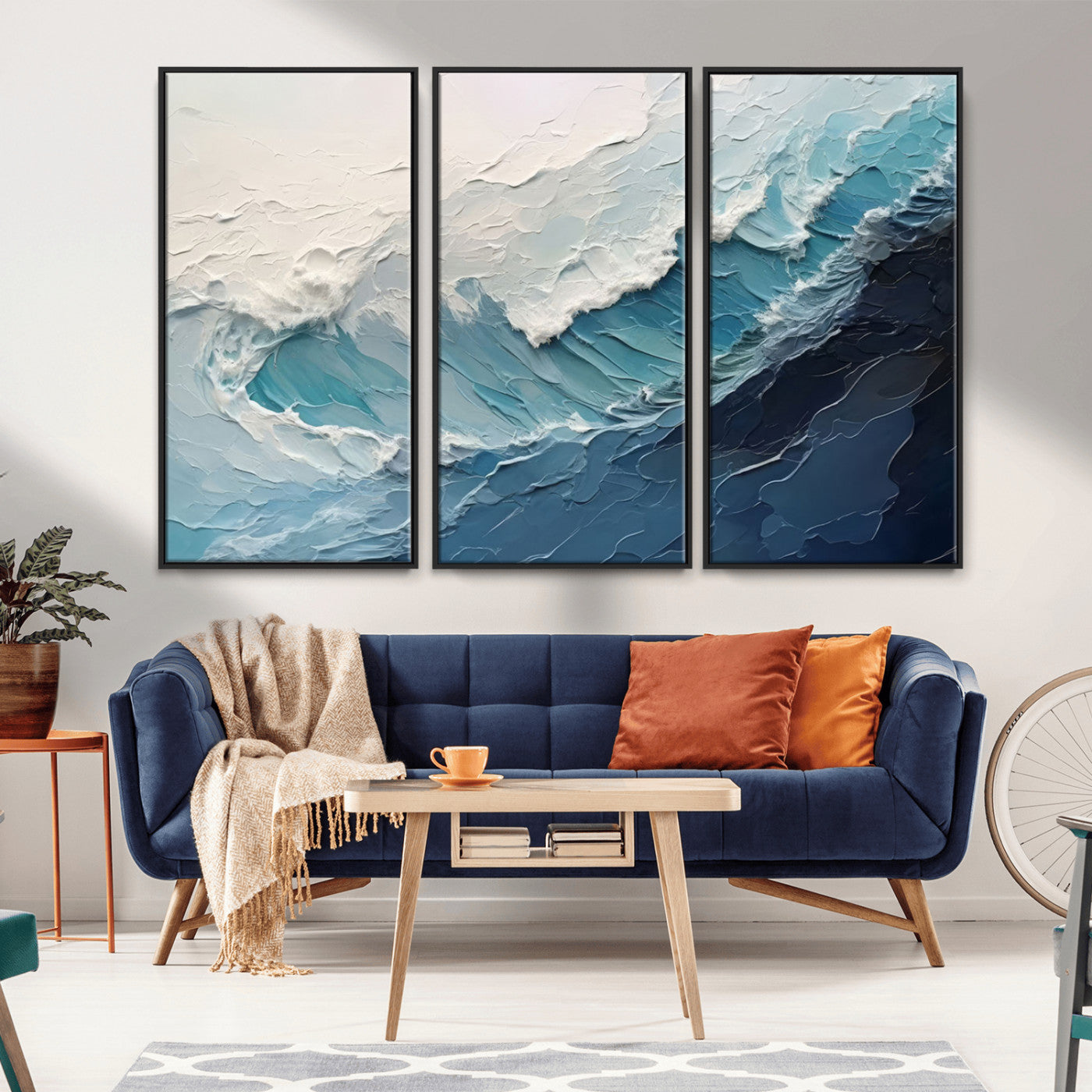MGV-FC-48X32-3P - Ocean Wave Canvas Wall Art Print - Coastal Wall Decor for Living Room - Large Ocean Wave Wall Art