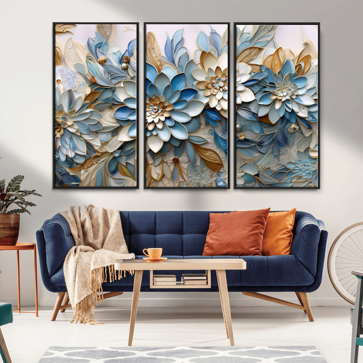 MGV-FC-48X32-3P - Blu Abstract Flower Wall Art Canvas Print