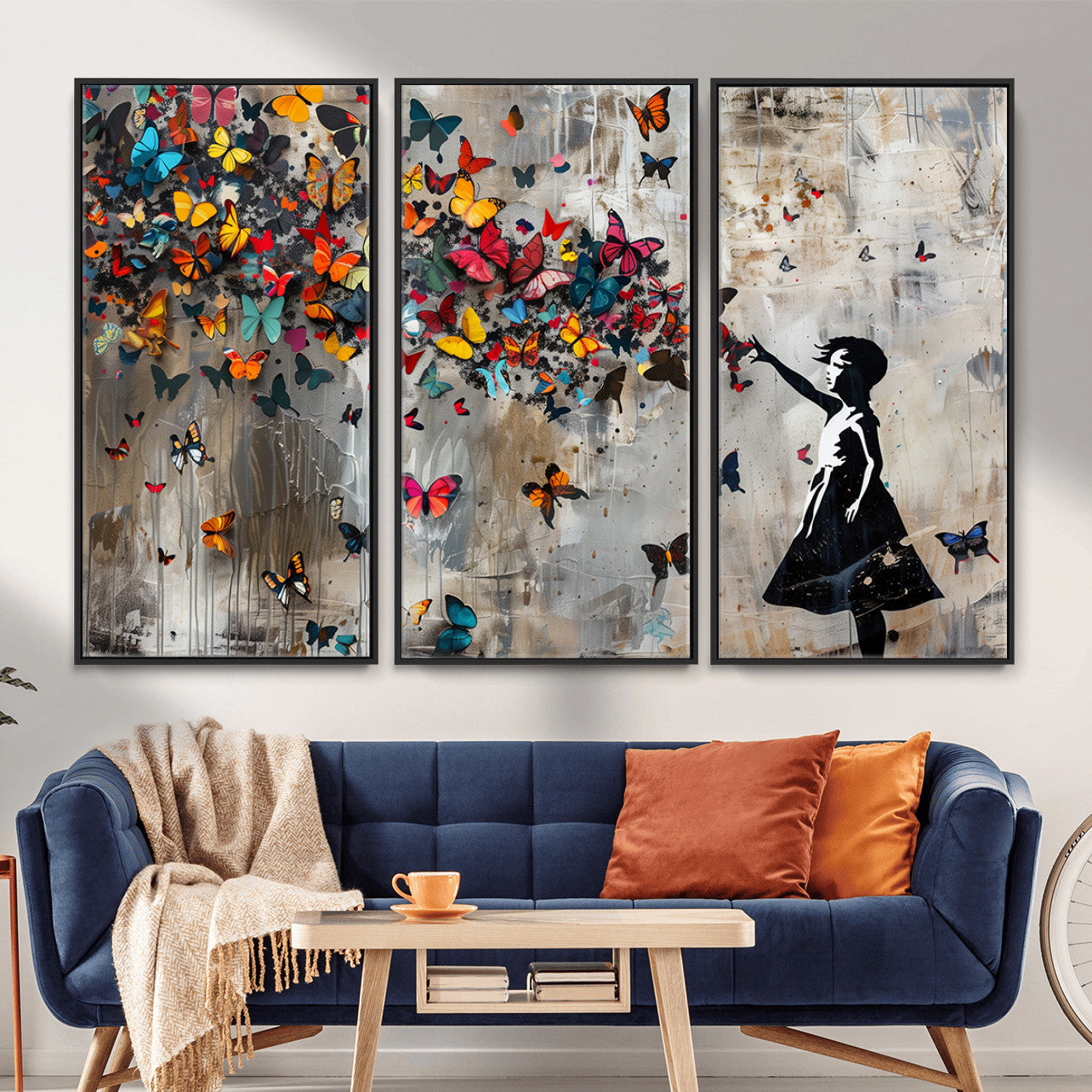 40269-MGV-CV-36X24 - Banksy Wall Art - Banksy Girl and Butterfly Explosion Wall Art Canvas Print | Girl with Butterflies