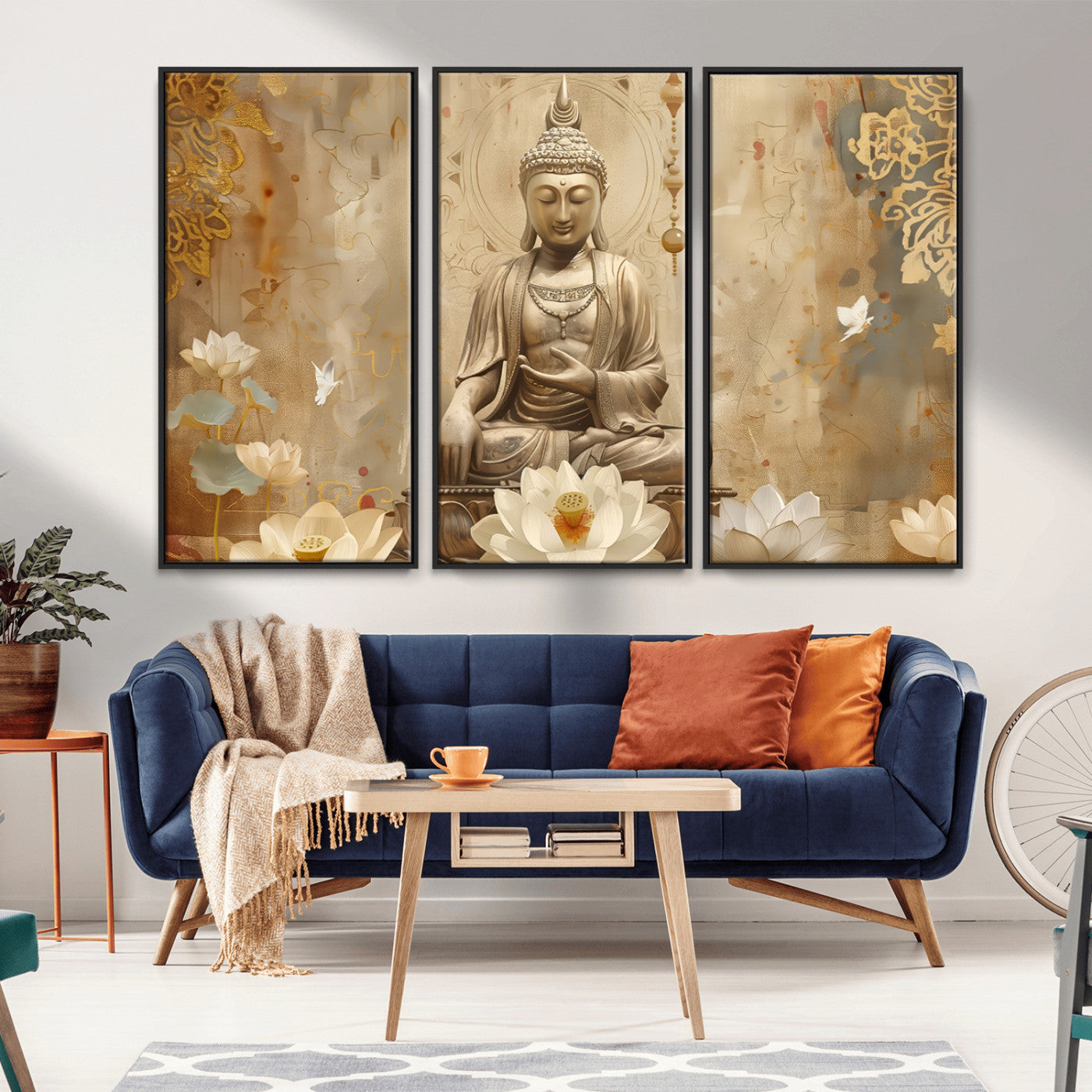 MGV-FC-48X32-3P - Buddha Wall Art Canvas Print, Buddha Meditation Room Decor, Yoga Room Wall Decor