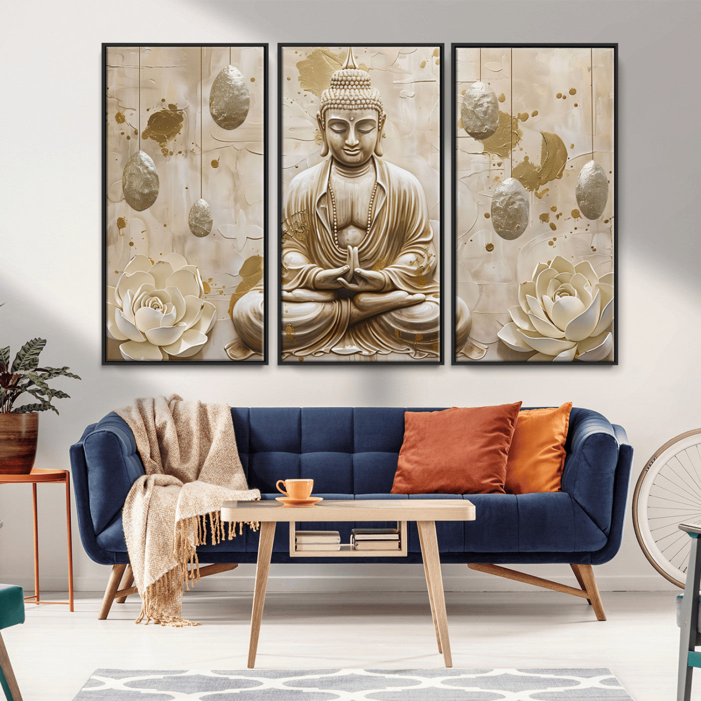 MGV-FC-48X32-3P - Serene Buddha Wall Art | Yoga Room Decor and Meditation Wall Art Print | Framed and Ready to Hang