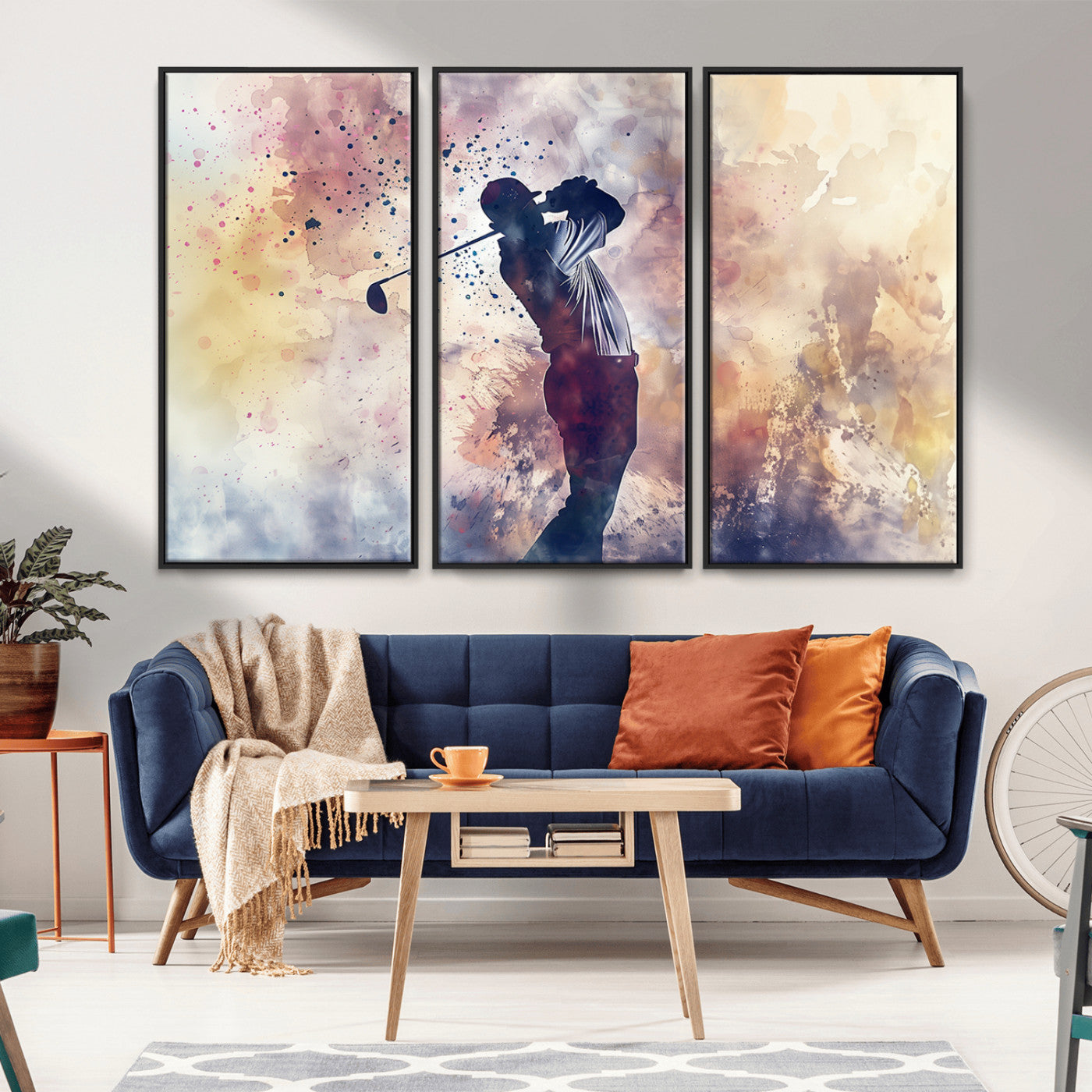 MGV-FC-48X32-3P - Abstract Watercolor Golf Player Wall Art Canvas Print