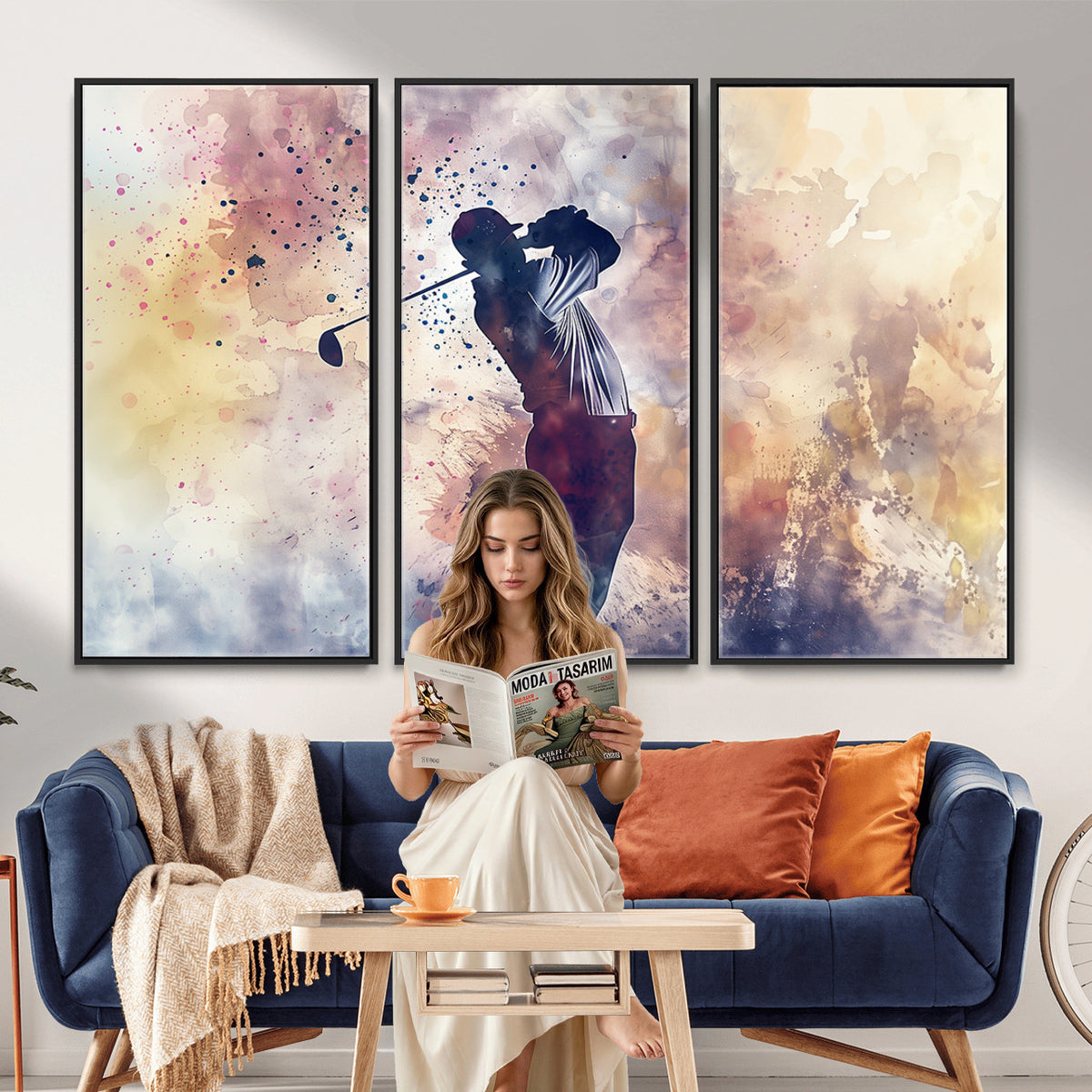 10848-MGV-CV-36X24 - Abstract Watercolor Golf Player Wall Art Canvas Print