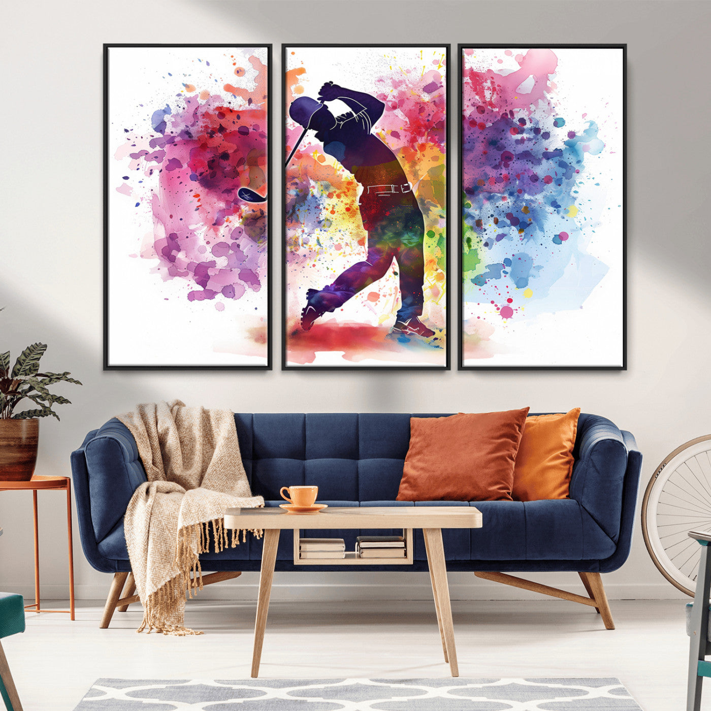 MGV-FC-48X32-3P - Colorful Golfer Swing Wall Art Canvas Print - Ready to Hang, Framed Sports Decor