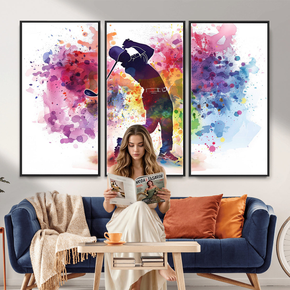 66537-MGV-CV-36X24 - Colorful Golfer Swing Wall Art Canvas Print, Ready to Hang