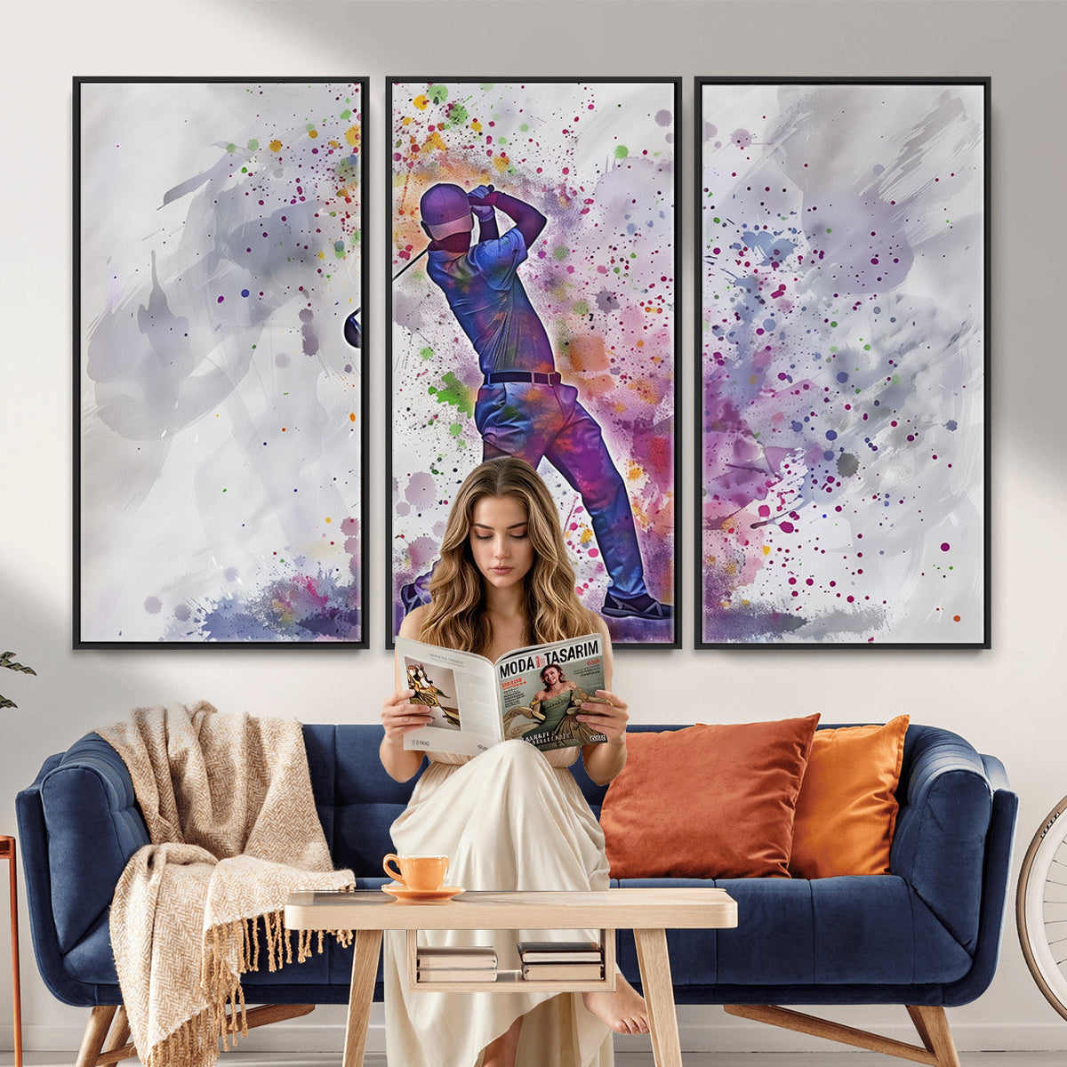 60116-MGV-CV-36X24 - Watercolor Golf Swing Wall Art Canvas Print, Vibrant, Framed and Ready to Hang