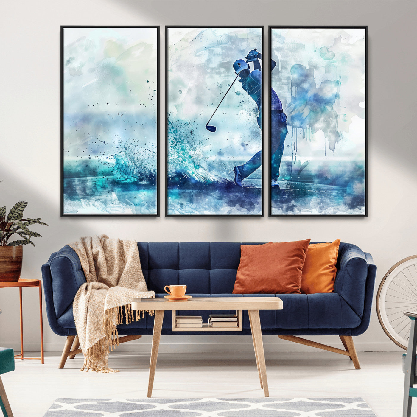 MGV-FC-48X32-3P - Golf Swing Wall Art Canvas Print - Sports-Inspired Watercolor Decor - Ready to Hang