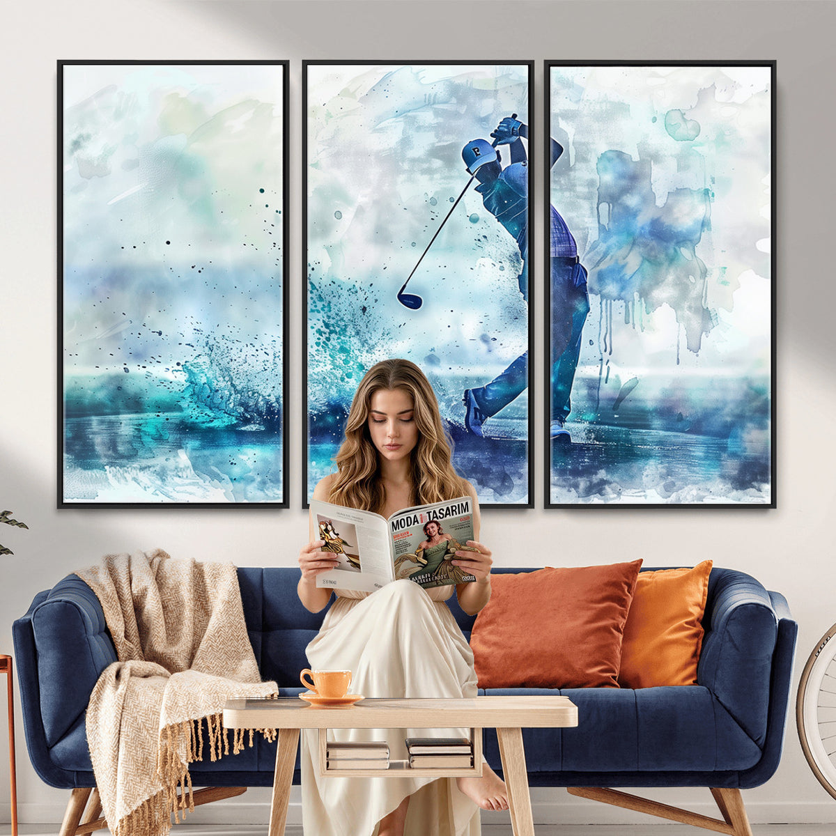 45328-MGV-CV-36X24 - Watercolor Abstract Golf Swing Wall Art Canvas Print
