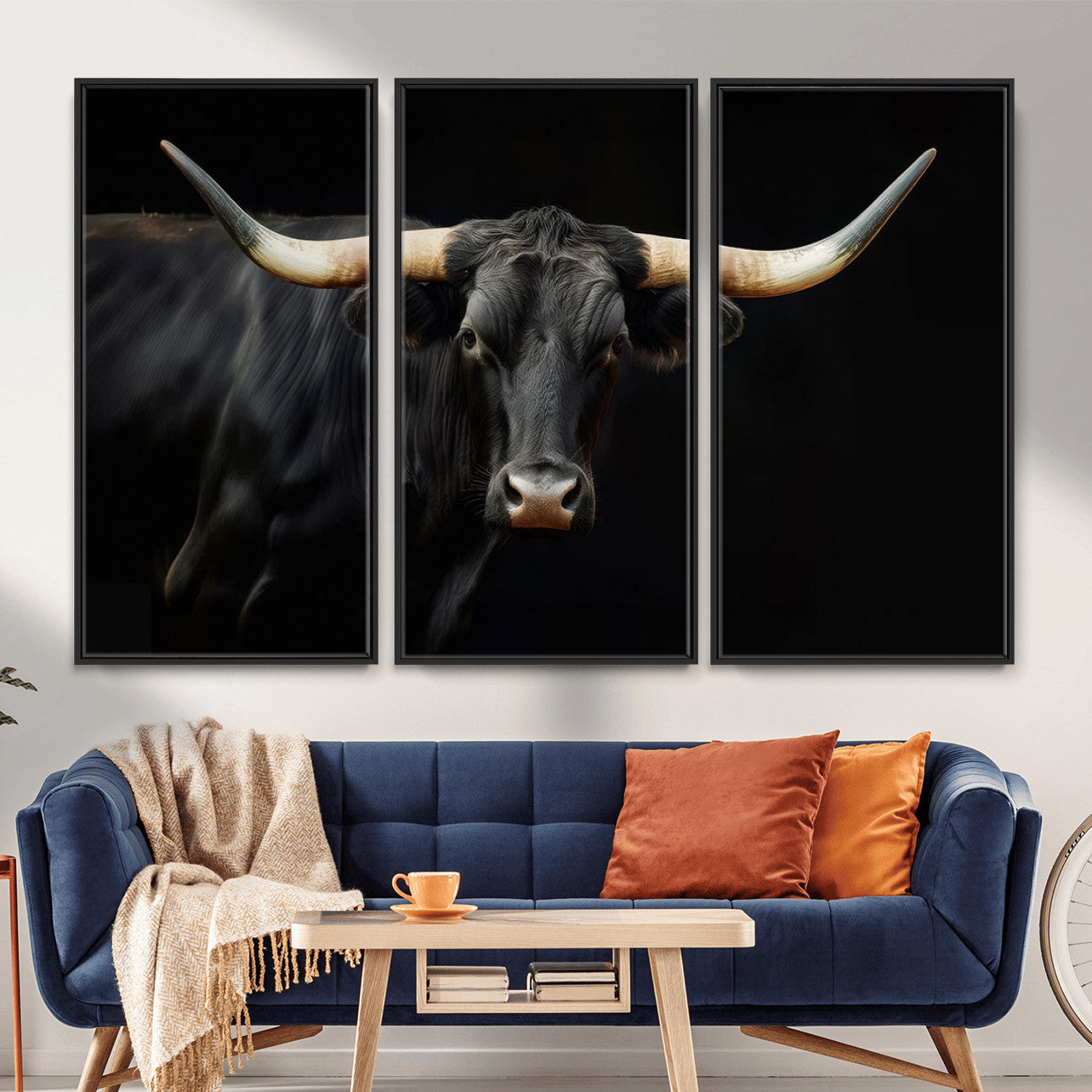 63798-MGV-CV-36X24 - Texas Longhorn Cow | Majestic Black Bull Wall Art Canvas Print - Farmhouse Animal Decor - Ready to