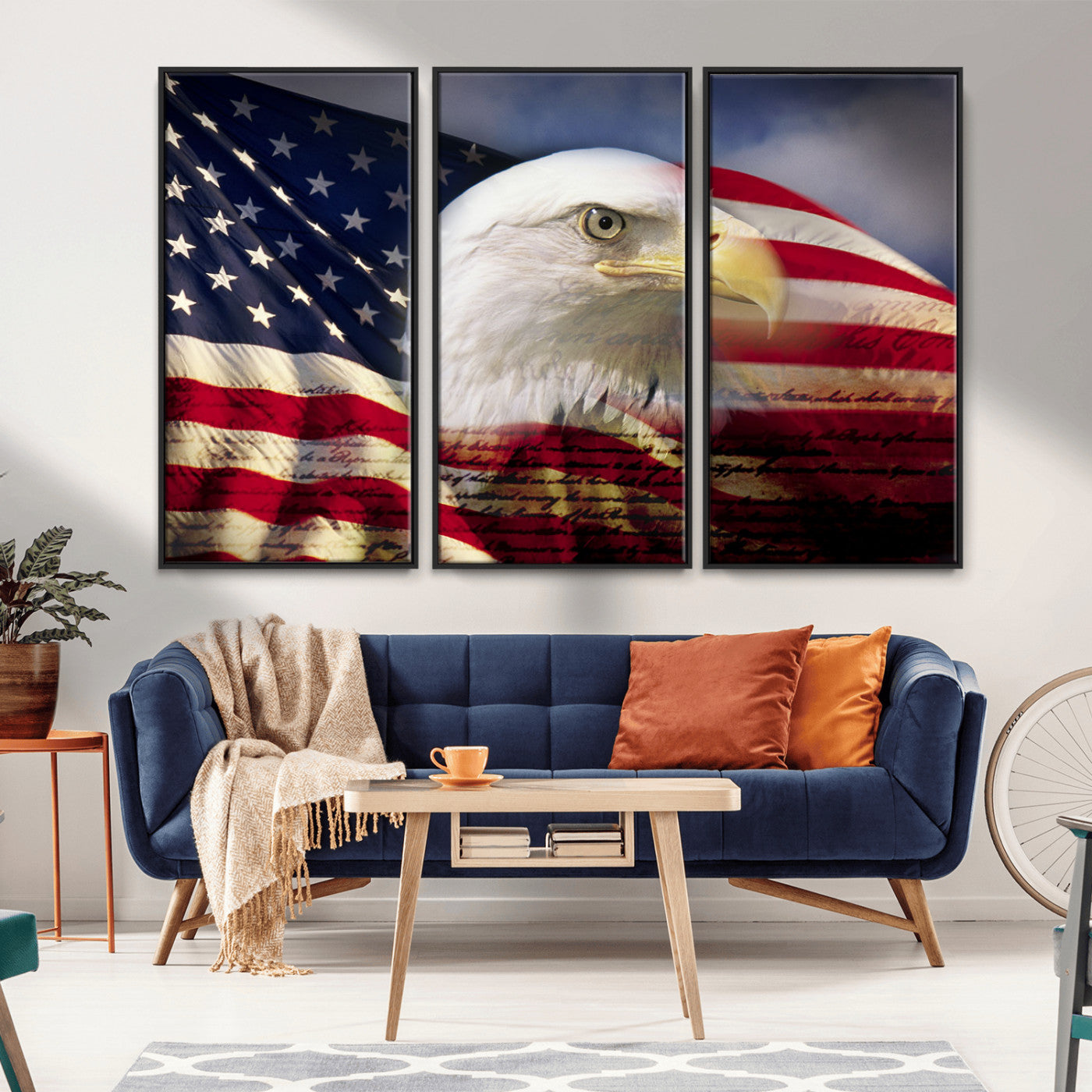 MGV-FC-48X32-3P - American Flag Eagle Symbol Wall Art, American Flag Eagle Wall Art Canvas Print