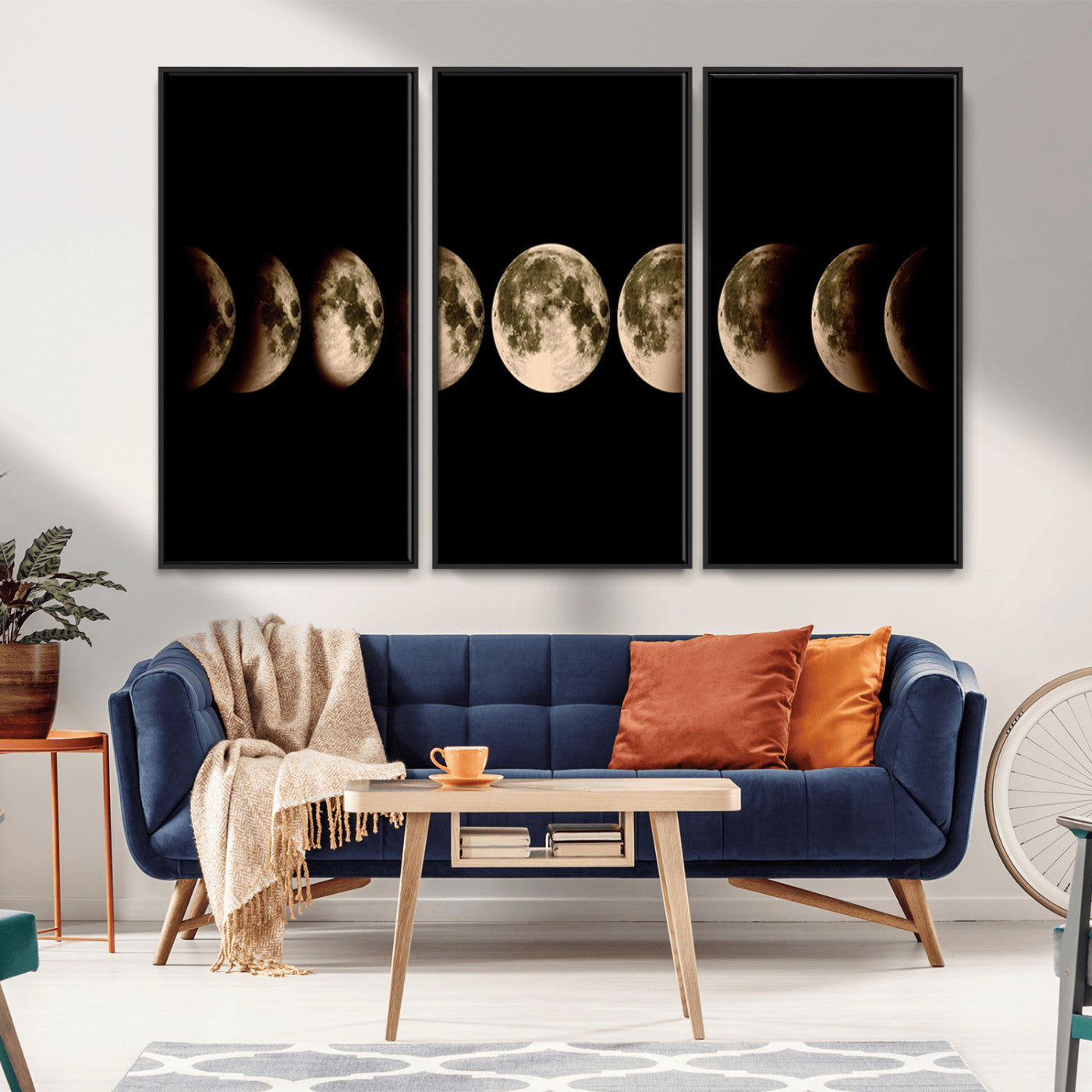 MGV-FC-48X32-3P - Phases of the Moon Wall Art | Canvas Print for Modern Wall Decor | Ready to Hang and Framed