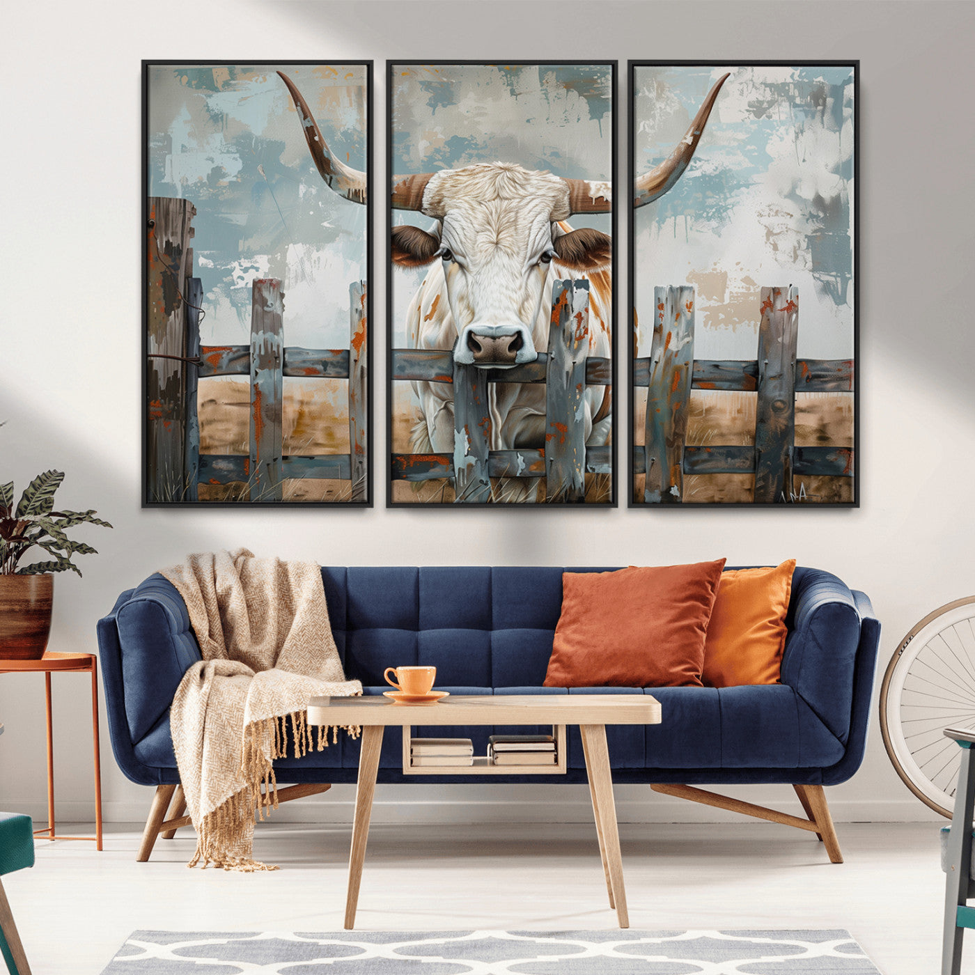 MGV-FC-48X32-3P - Vintage Cow Wall Art Canvas Print for Farmhouse Wall Decor Theme, Cattle Wall Art Print