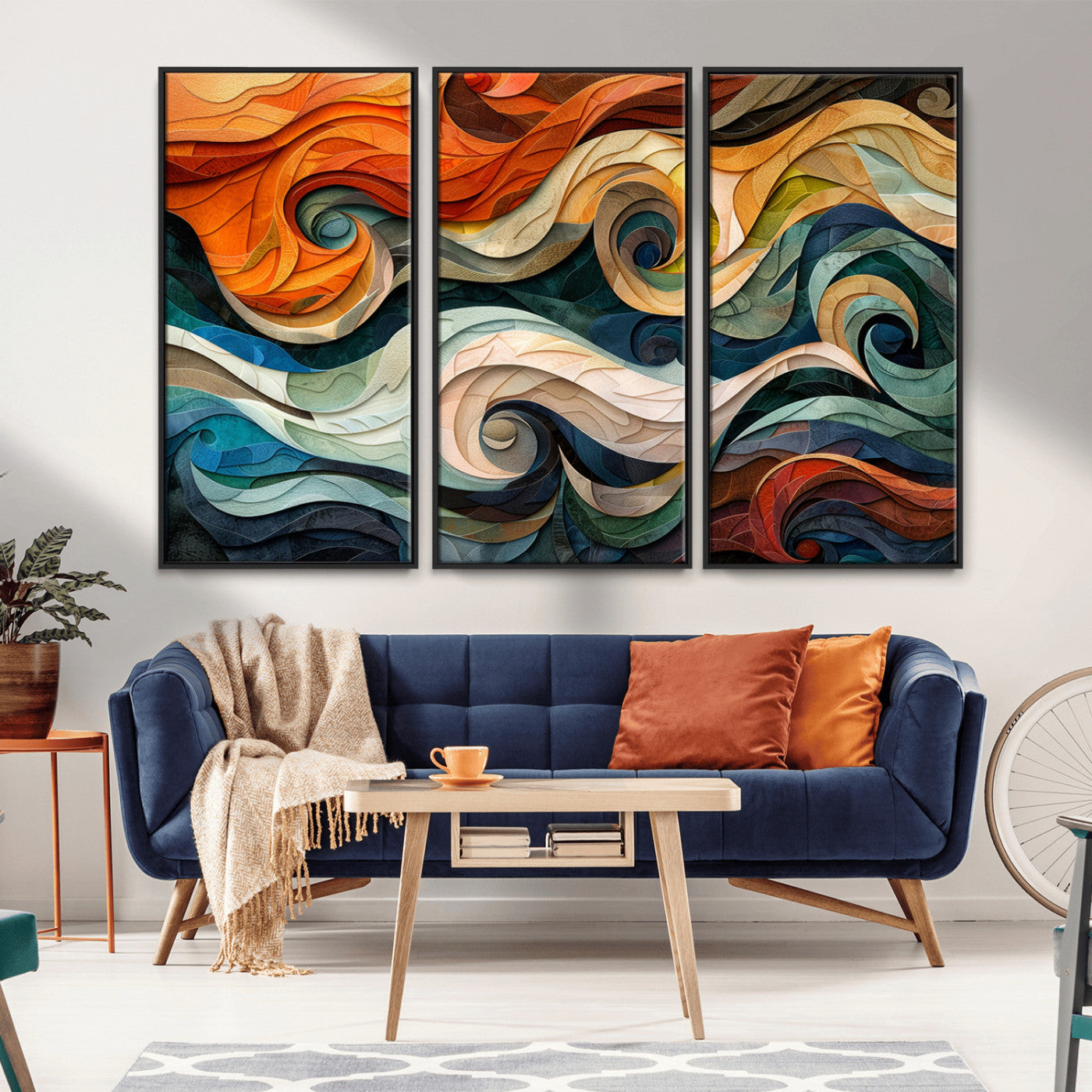 MGV-FC-48X32-3P - Abstract Wave Wall Art | Ready to Hang Framed Canvas Print | Vibrant Home Decor for Modern Spaces