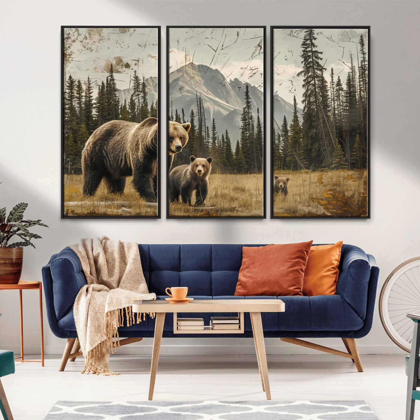 MGV-FC-48X32-3P - Rustic Grizzly 399 Bear Family Wall Art Canvas Print