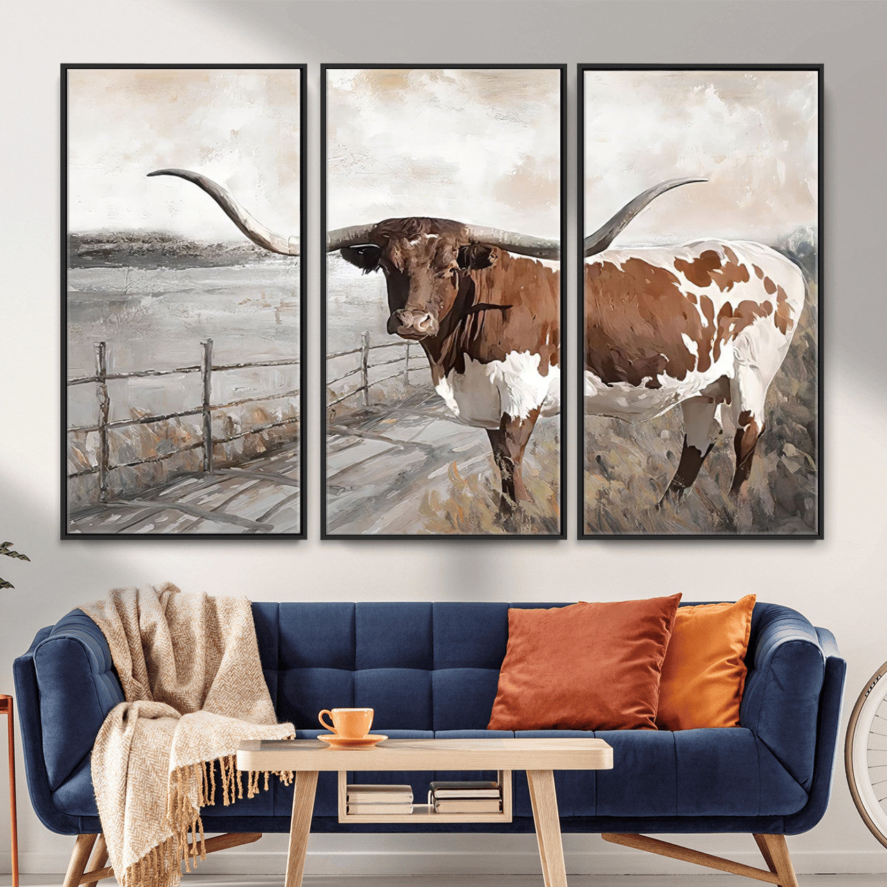 57340-MGV-CV-36X24 - Vintage Texas Cow Wall Art Canvas Print, Rustic Longhorn Wall Art | Canvas Print for Farmhouse Decor