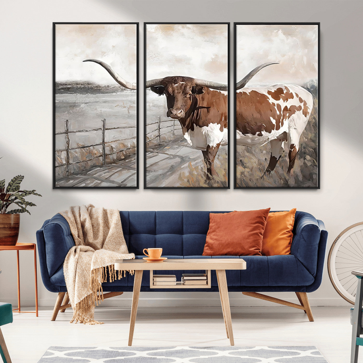 57340-MGV-CV-36X24-Vintage Texas Cow Wall Art Canvas Print, Rustic Longhorn Wall Art | Canvas Print for Farmhouse Decor