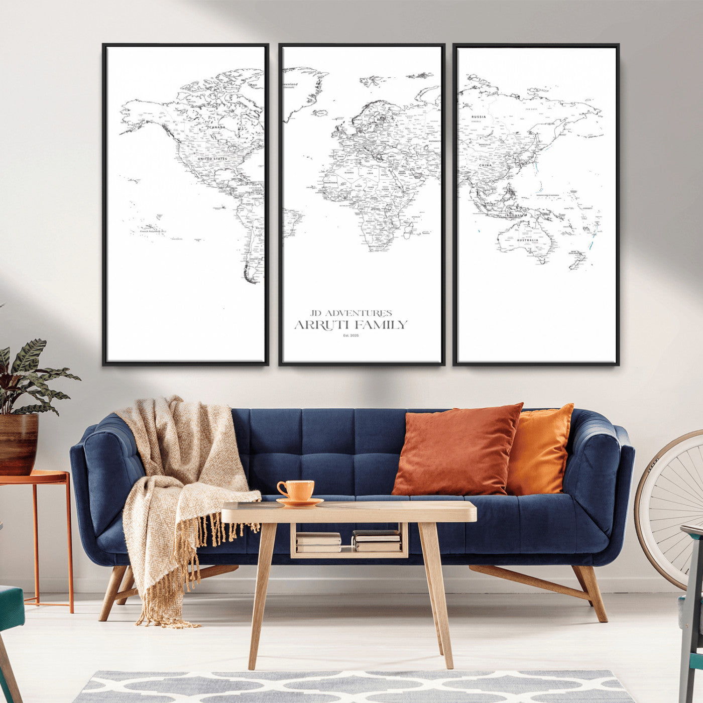 MGV-FC-48X32-3P - Custom World Map Wall Art – Personalized Framed Canvas Print with Push Pins for Travel Tracking,