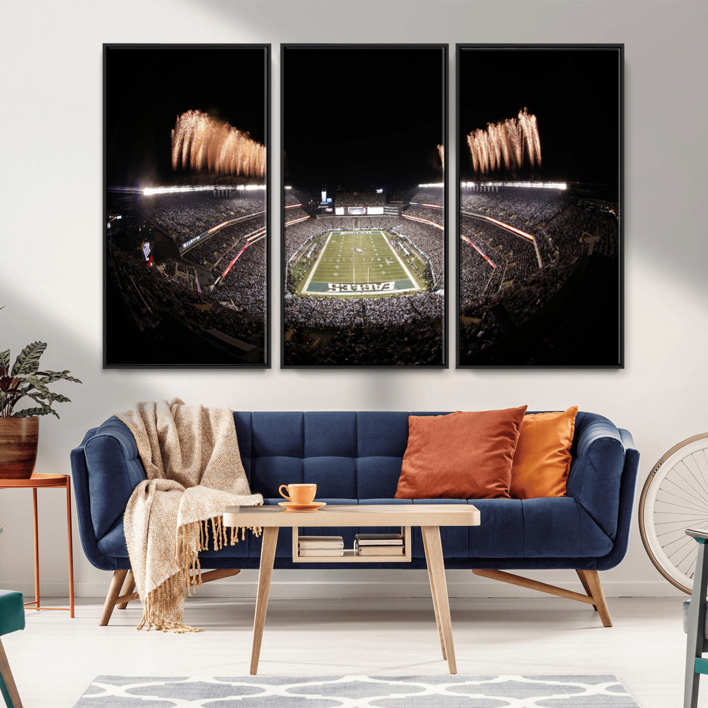 48893-MGV-CV-36X24-Eagles Field Stadium Wall Art - Lincoln Financial Field Fireworks Game Triple Canvas Wall Art -