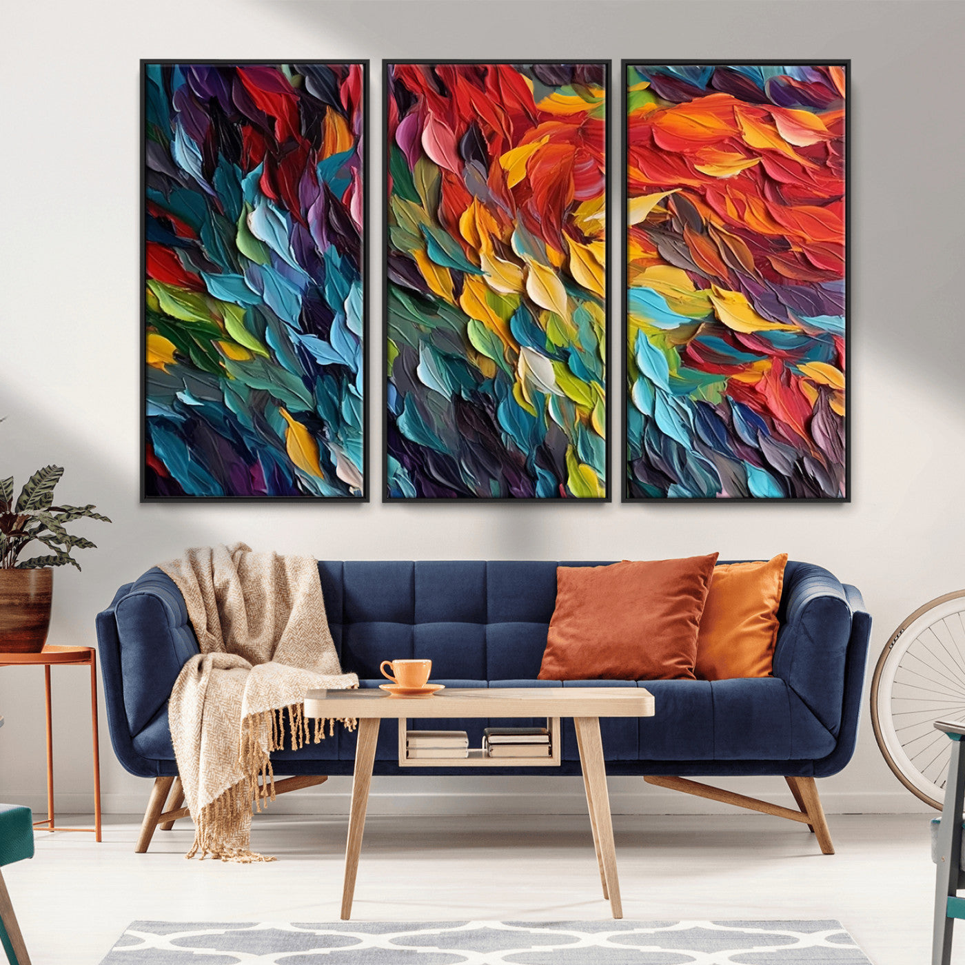 -Vibrant Abstract Leaf Wall Art Canvas Print | Bold Colorful Canvas for Living Room or Office | Ready