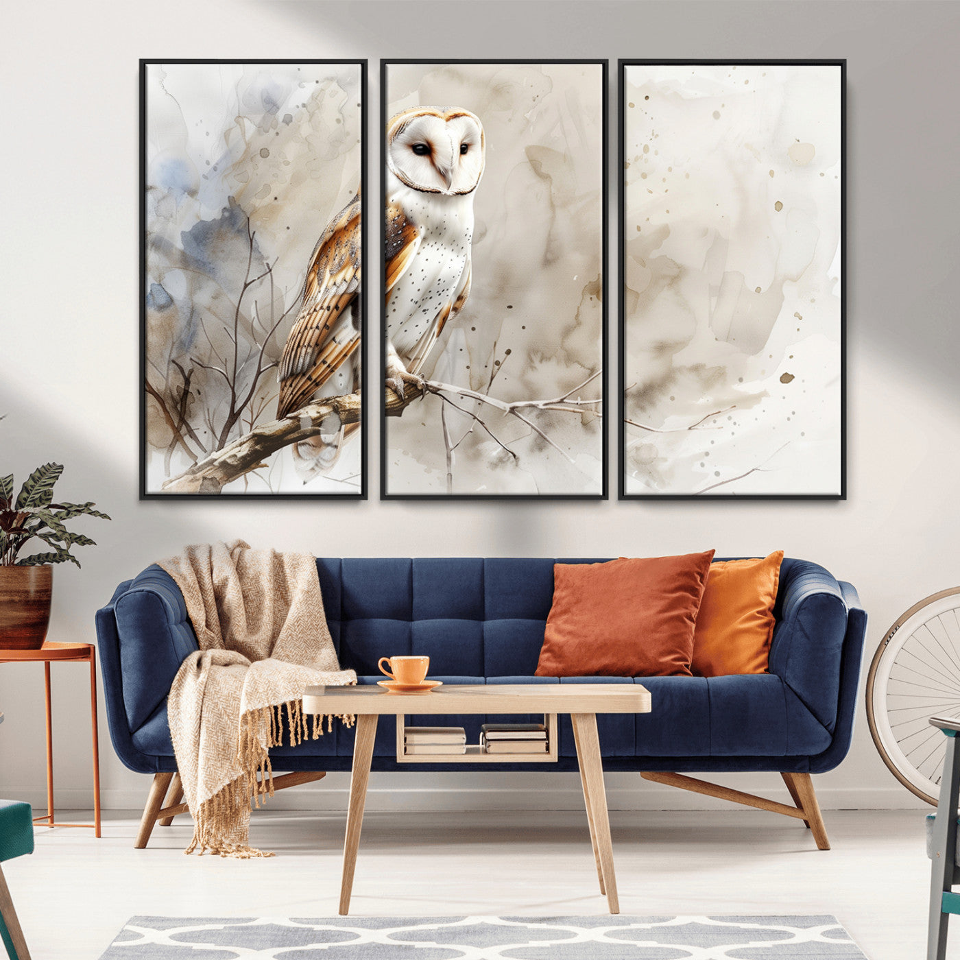 MGV-FC-48X32-3P - Barn Owl Wall Art | Watercolor Canvas Print | Perfect for Farmhouse Wall Decor | Ready to Hang
