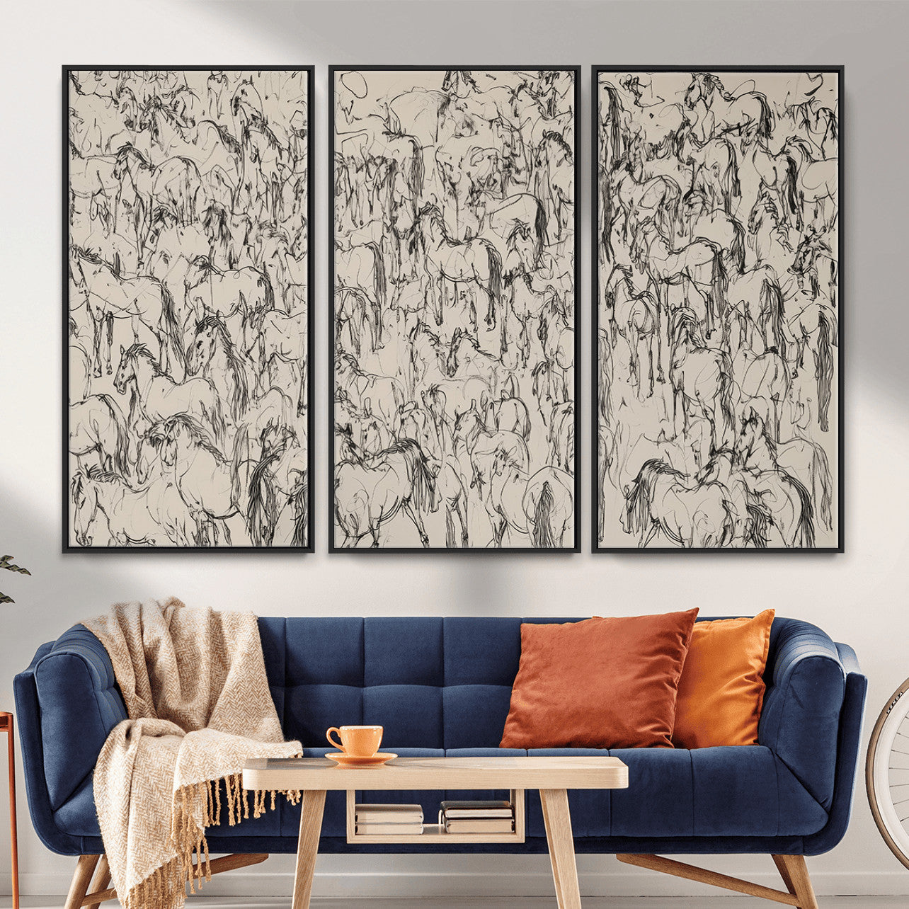 25718-MGV-CV-36X24 - Abstract Horse Sketch Wall Art | Ready to Hang and Framed | Farmhouse Wall Decor for Barn Wall