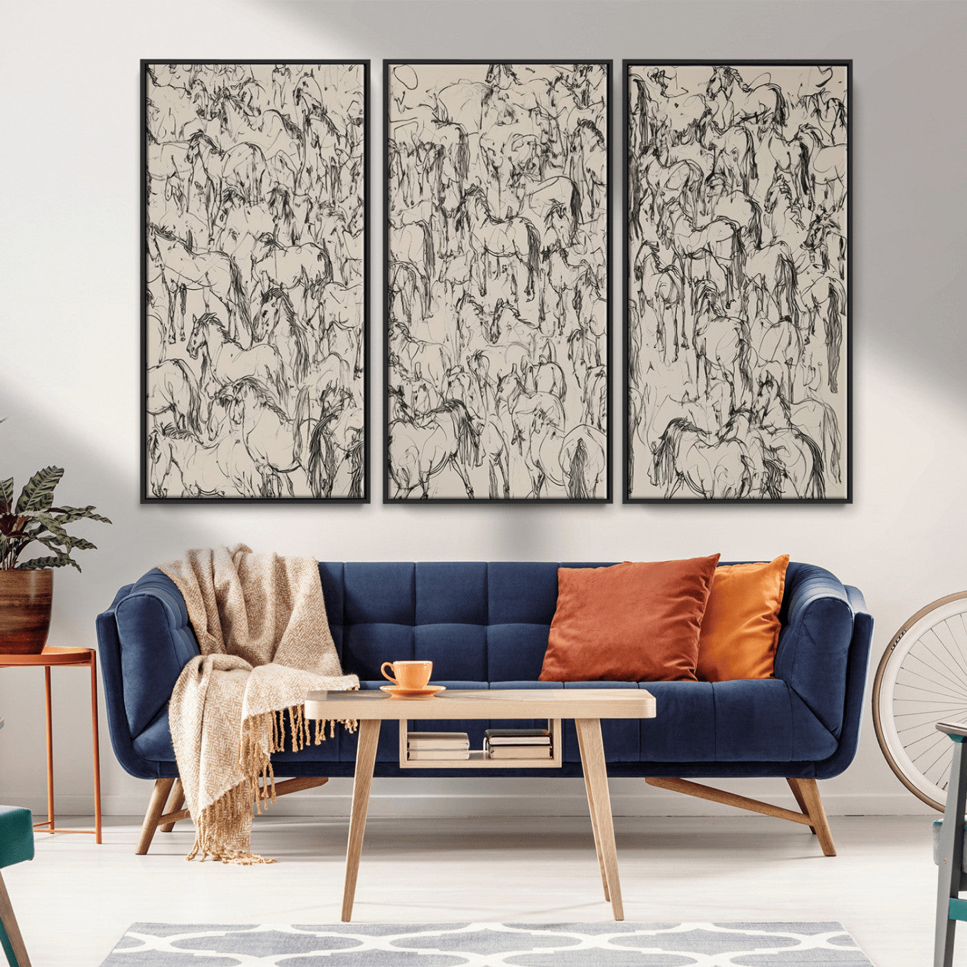 25718-MGV-CV-36X24-Abstract Horse Sketch Wall Art | Ready to Hang and Framed | Farmhouse Wall Decor for Living Room or