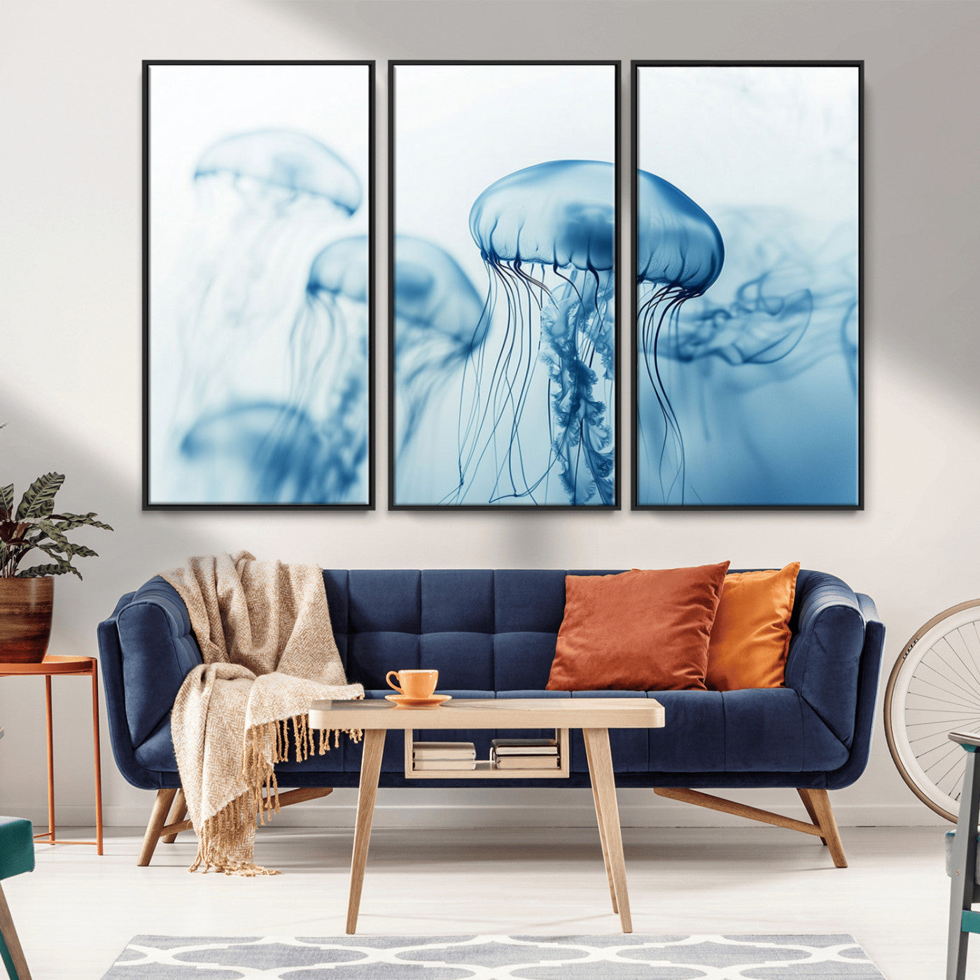 MGV-FC-48X32-3P - Blue Jellyfish Wall Art Canvas Print