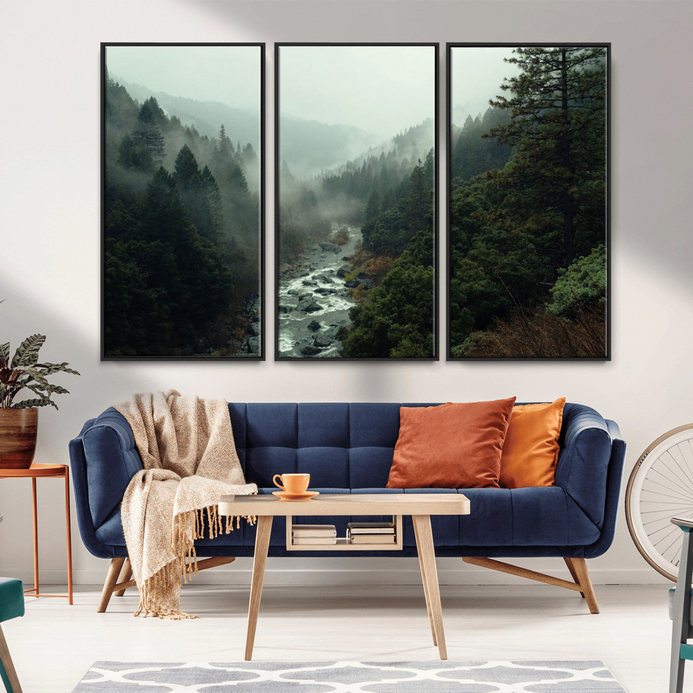 MGV-FC-48X32-3P - Misty Forest Wall Art | Ready to Hang and Framed | Tranquil Nature Landscape for Living Room or