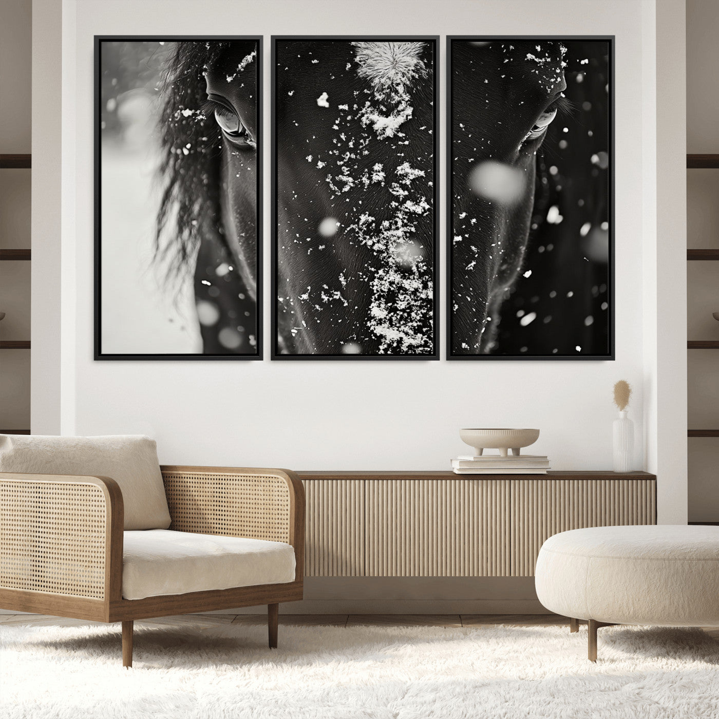 73281-MGV-FC-48X32-3P_Black-Winter Horse Snow Wall Art Canvas Print