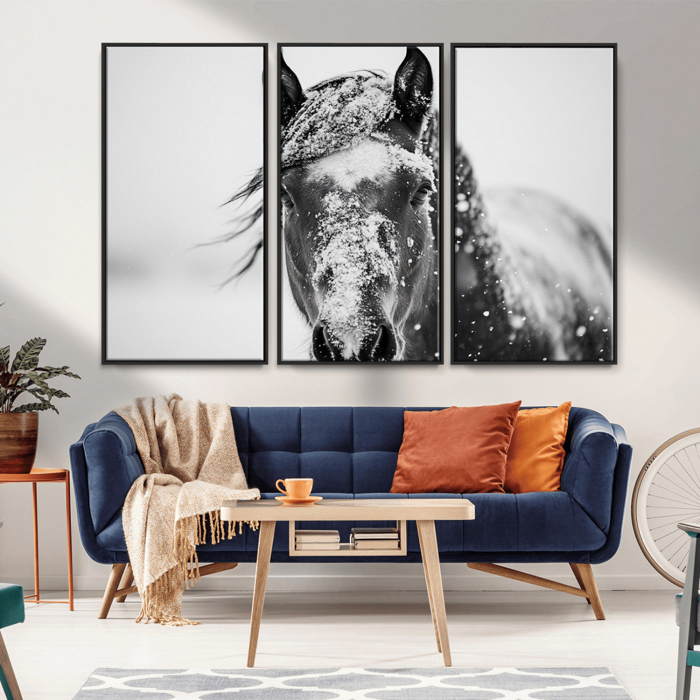 MGV-FC-48X32-3P - Western Wall Art | Black and White Winter Horse Wall Art | Ready to Hang and Framed | Farmhouse and