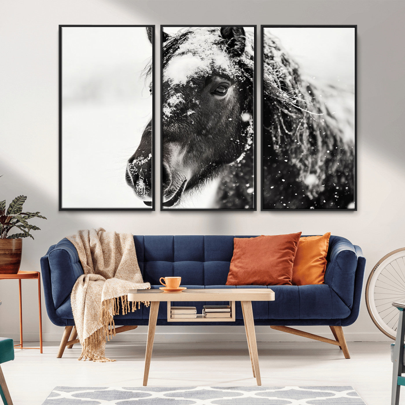 MGV-FC-48X32-3P - Framed Black and White Horse Wall Art | Ready to Hang and Framed | Farmhouse and Western Wall Decor