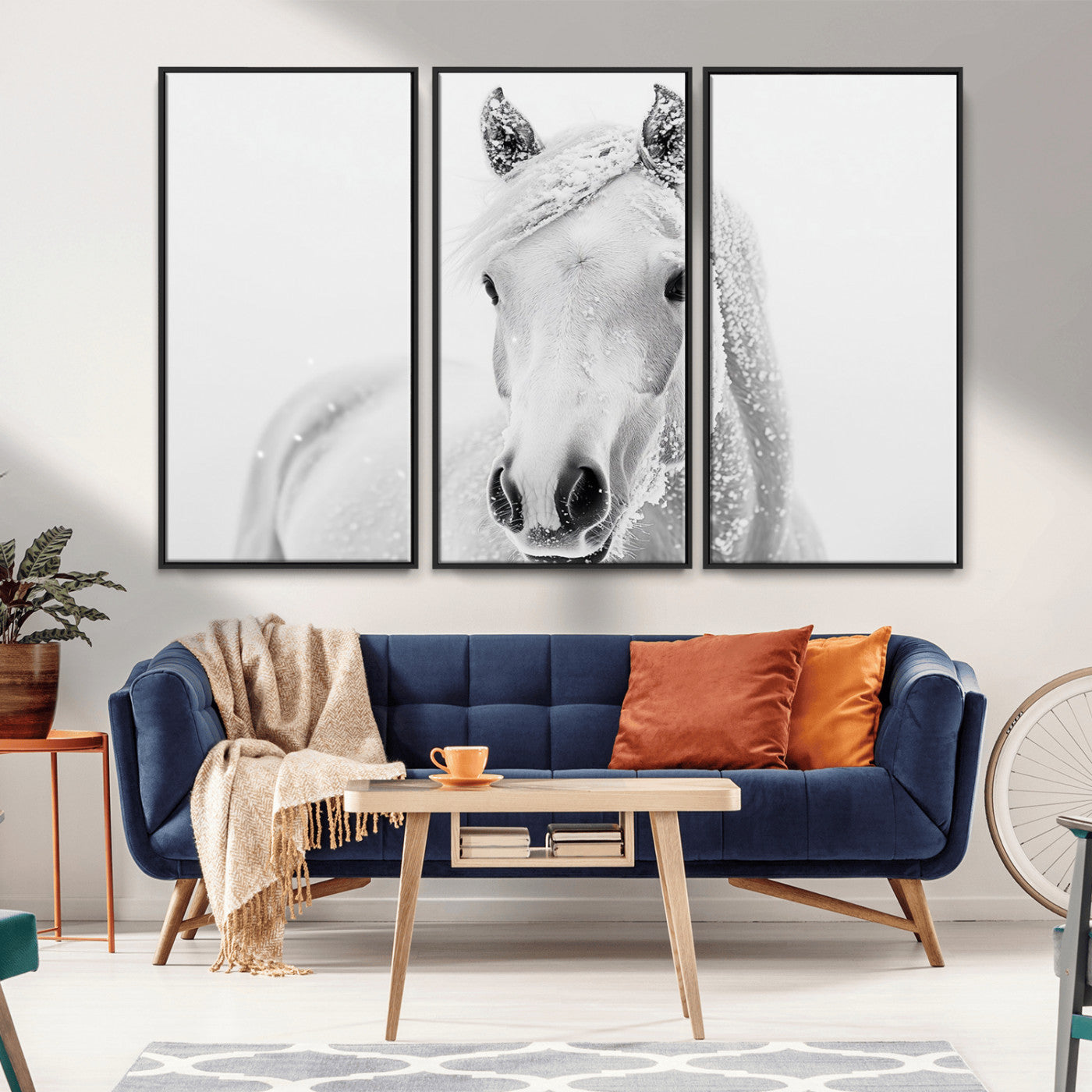 MGV-FC-48X32-3P - Majestic White Horse Wall Art | Ready to Hang and Framed | Farmhouse Wall Decor for Living Room