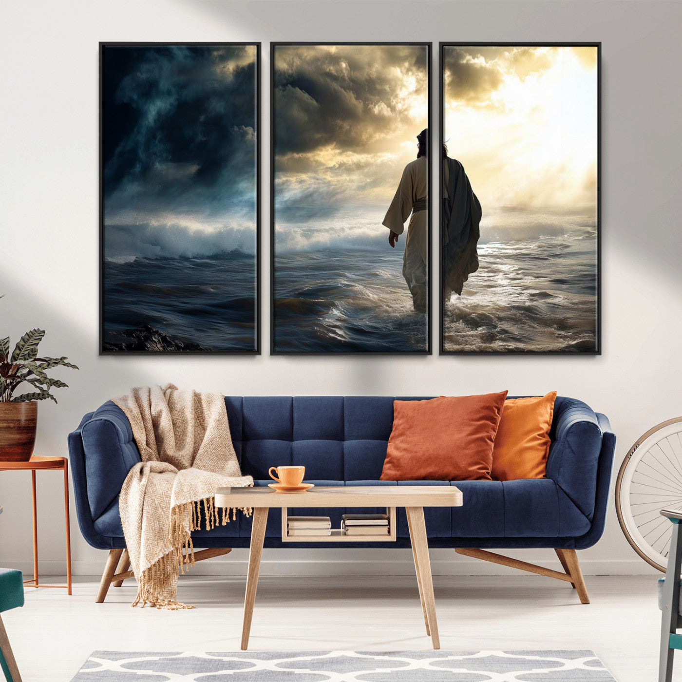 MGV-FC-48X32-3P - Jesus Walking on Water Wall Art | Canvas Print | Ready to Hang | Christian Home Decor | Spiritual