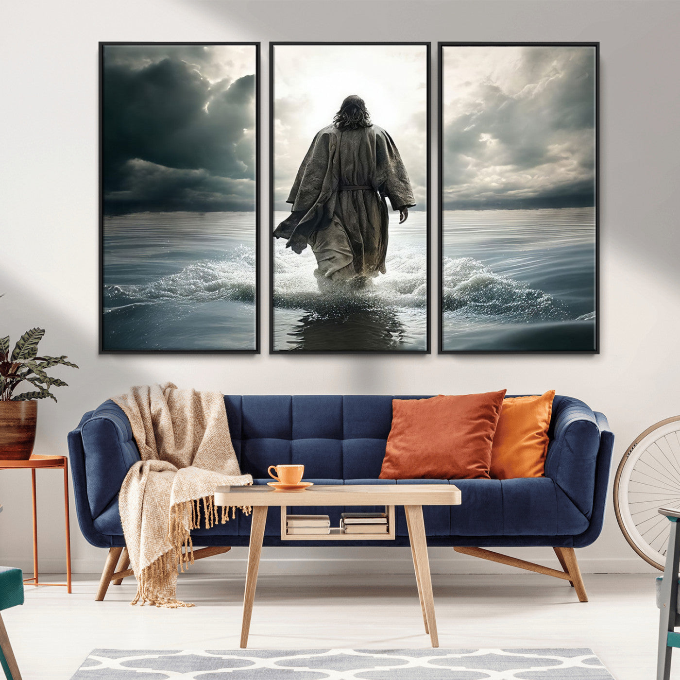 MGV-FC-48X32-3P - Jesus Walking on Water Wall Art | Canvas Print | Ready to Hang | Christian Home Decor | Spiritual