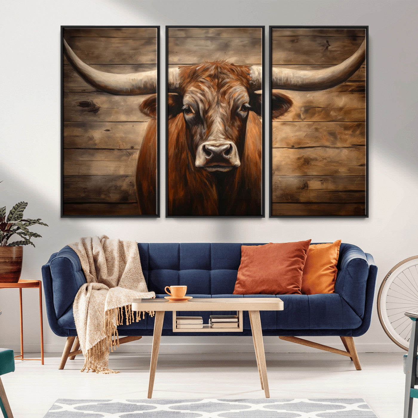 77556-MGV-CV-36X24-Longhorn Bull Wall Art | Canvas Print | Ready to Hang | Rustic Farmhouse Wall Decor | Western Barn