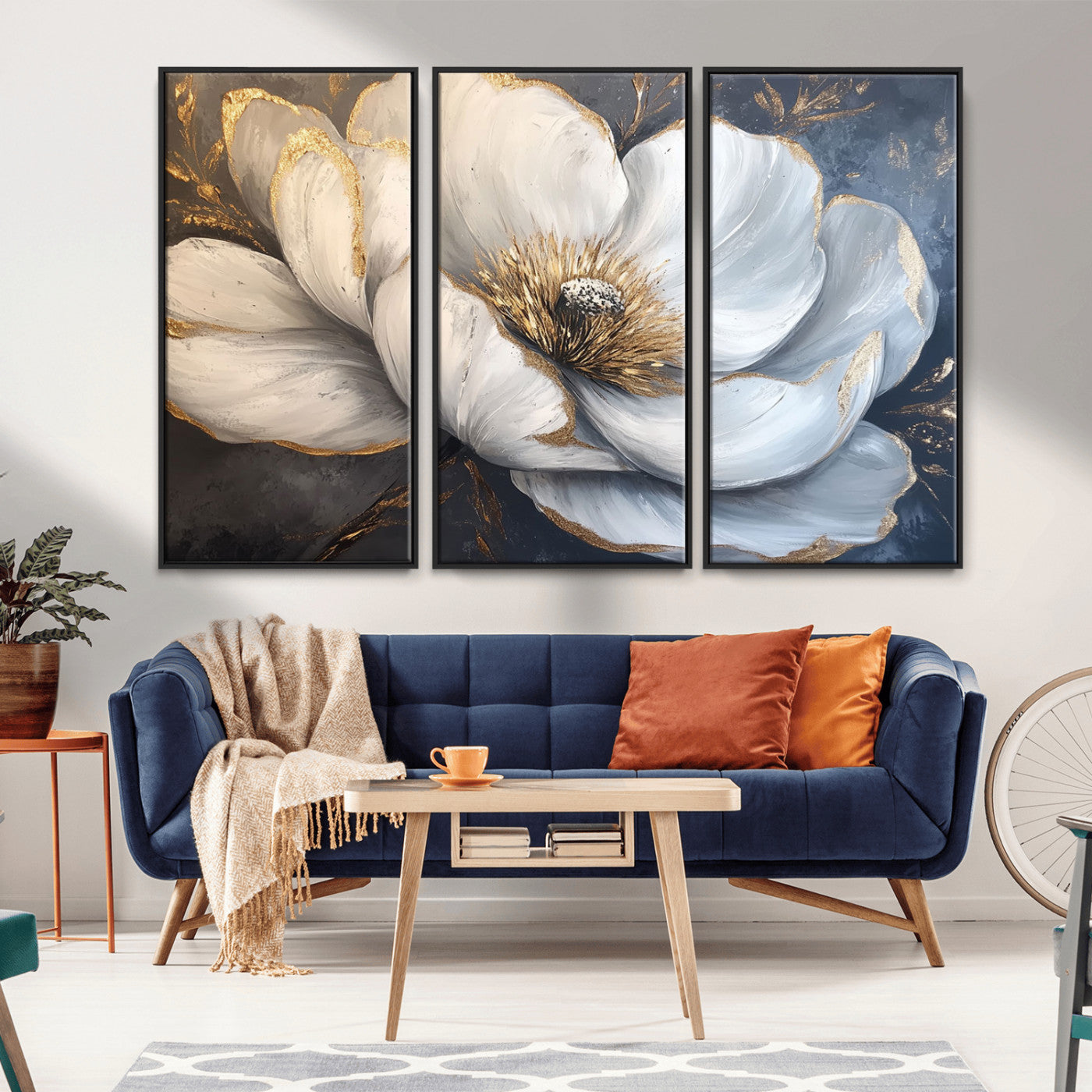 MGV-FC-48X32-3P - White Magnolia Flower Wall Art Canvas Print | Abstract Floral Wall Decor | Elegant Bloom Artwork |