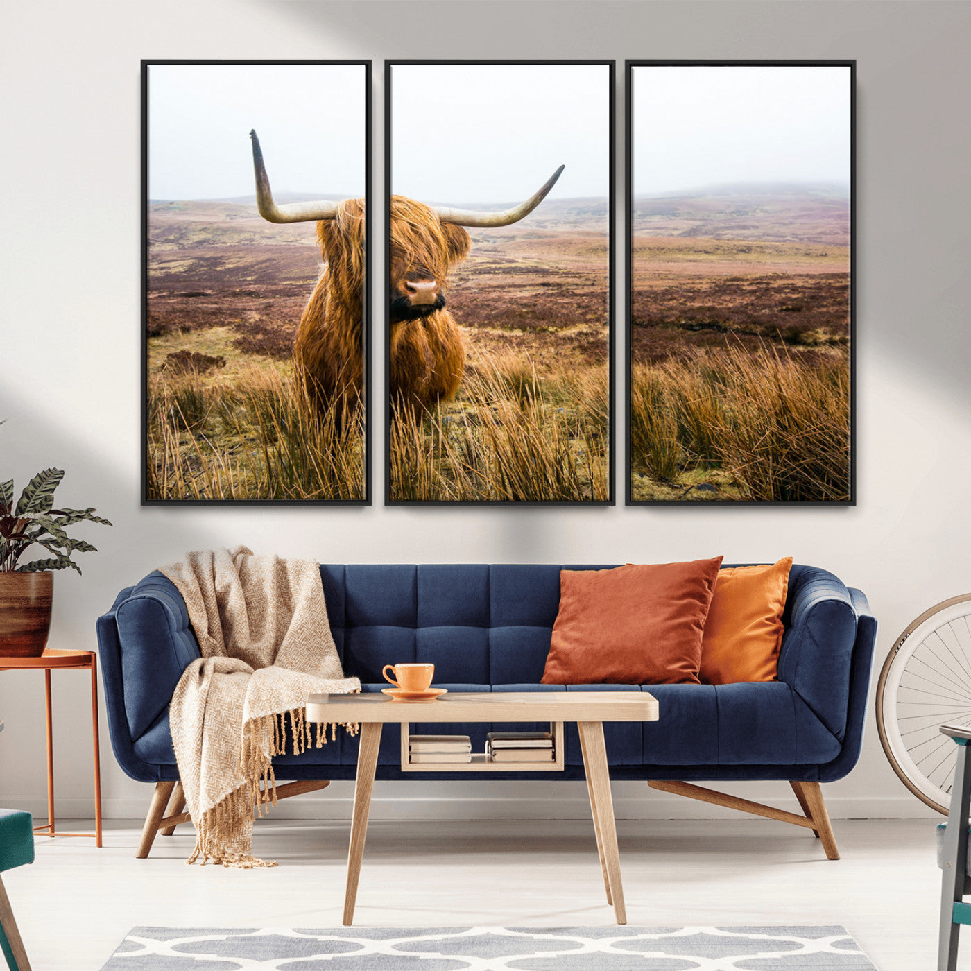 97274-MGV-CV-36X24-Scottish Highland Cow Canvas Wall Art – Rustic Farmhouse Charm with Highland Cattle – Ready to Hang