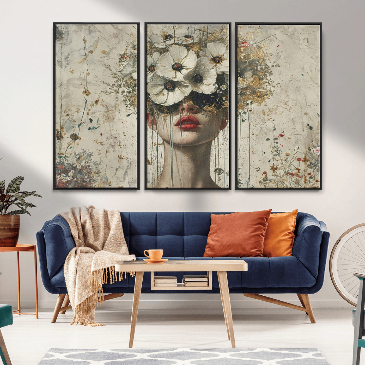 MGV-FC-48X32-3P - Abstract Floral Women Patel Wall Art Canvas Print