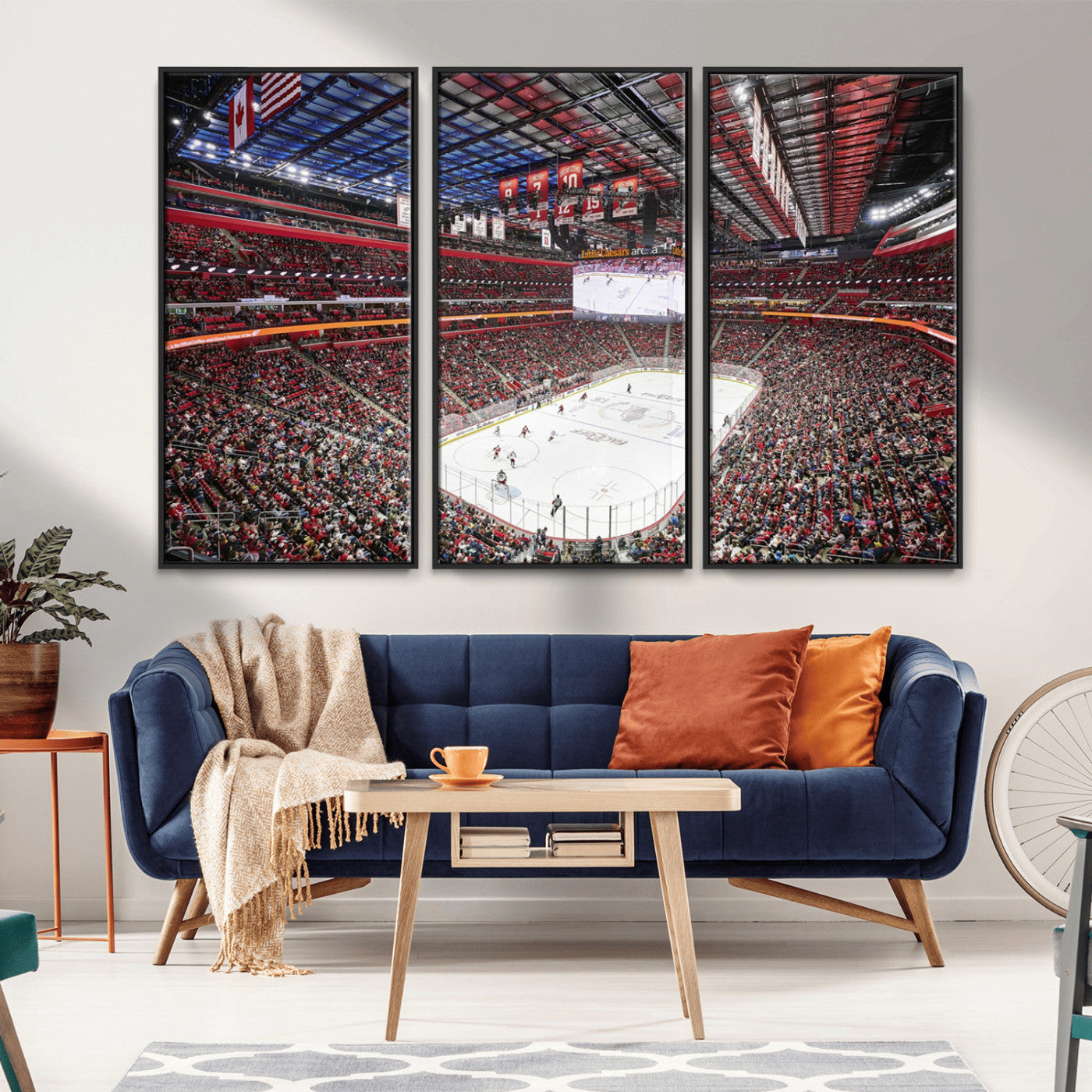 MGV-FC-48X32-3P - Barton Malow Little Caesars Arena Detroit Wall Art Canvas Print - Detroit Hockey and Basketball
