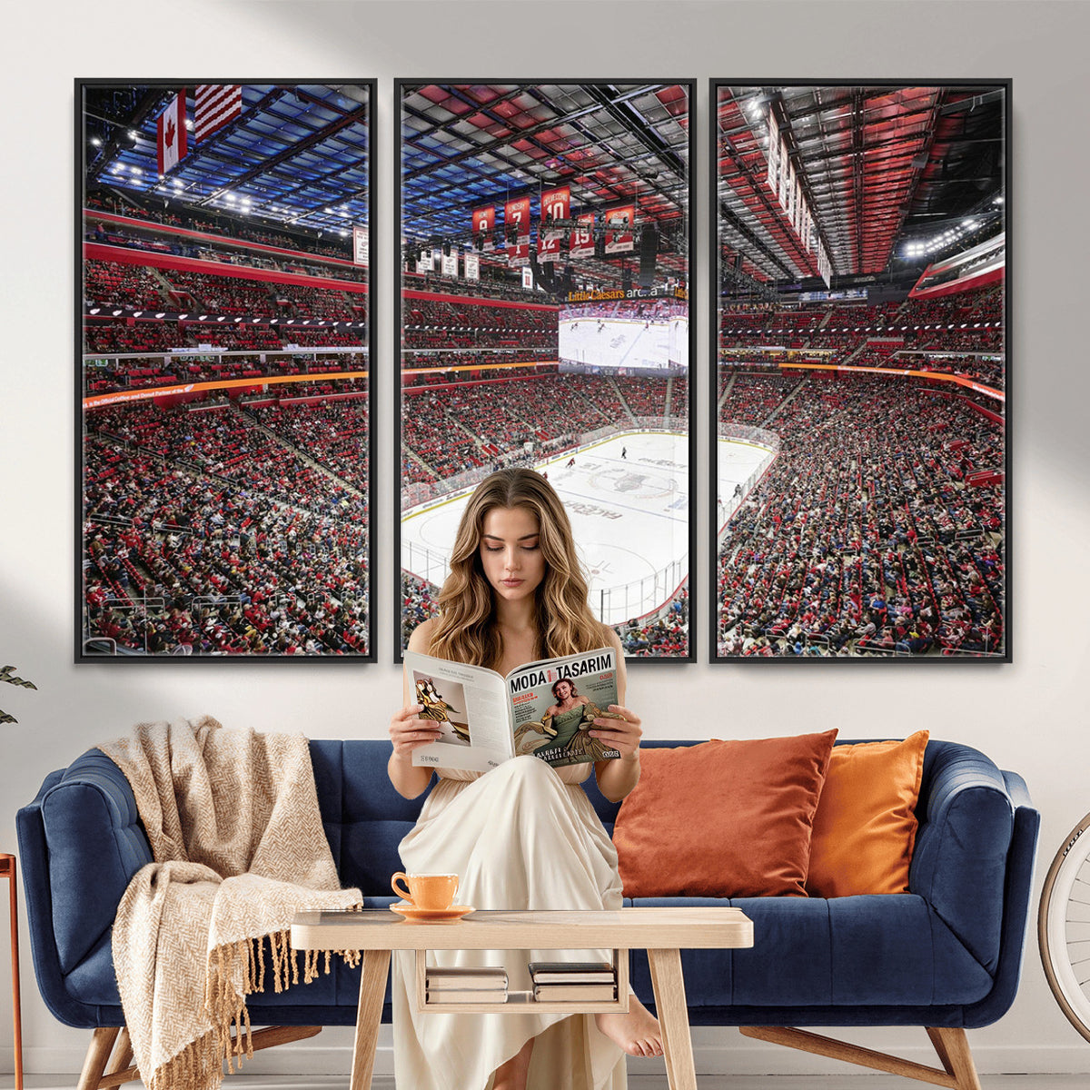 62263-MGV-CV-36X24 - Barton Malow Little Caesars Arena Detroit Wall Art Canvas Print - Detroit Hockey and Basketball