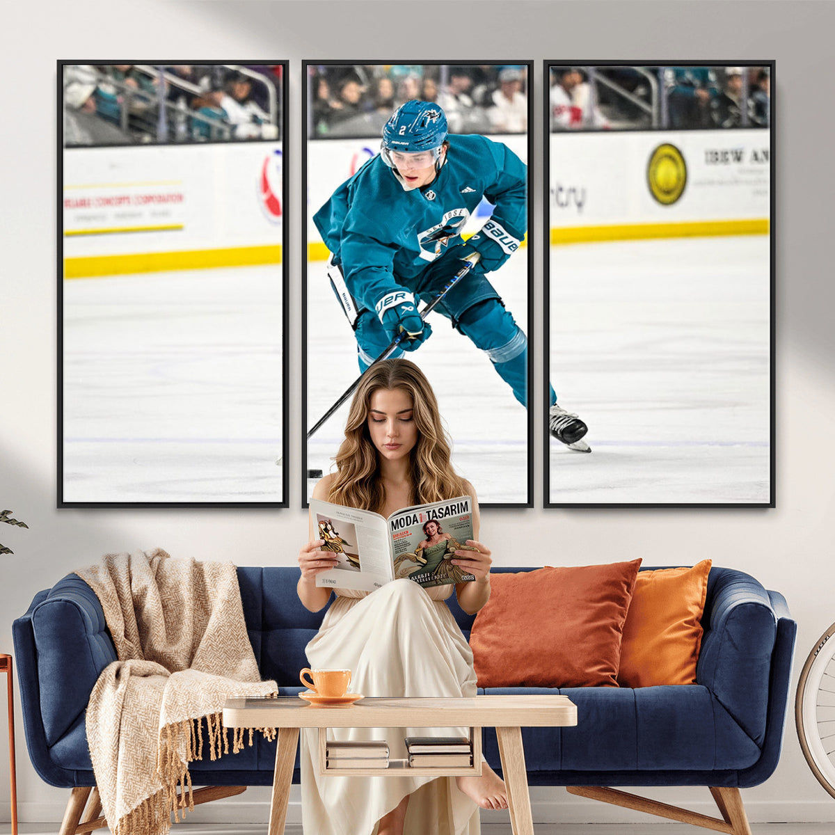 69179-MGV-CV-36X24 - San Jose Sharks Ice Hockey Player Wall Art Canvas Print