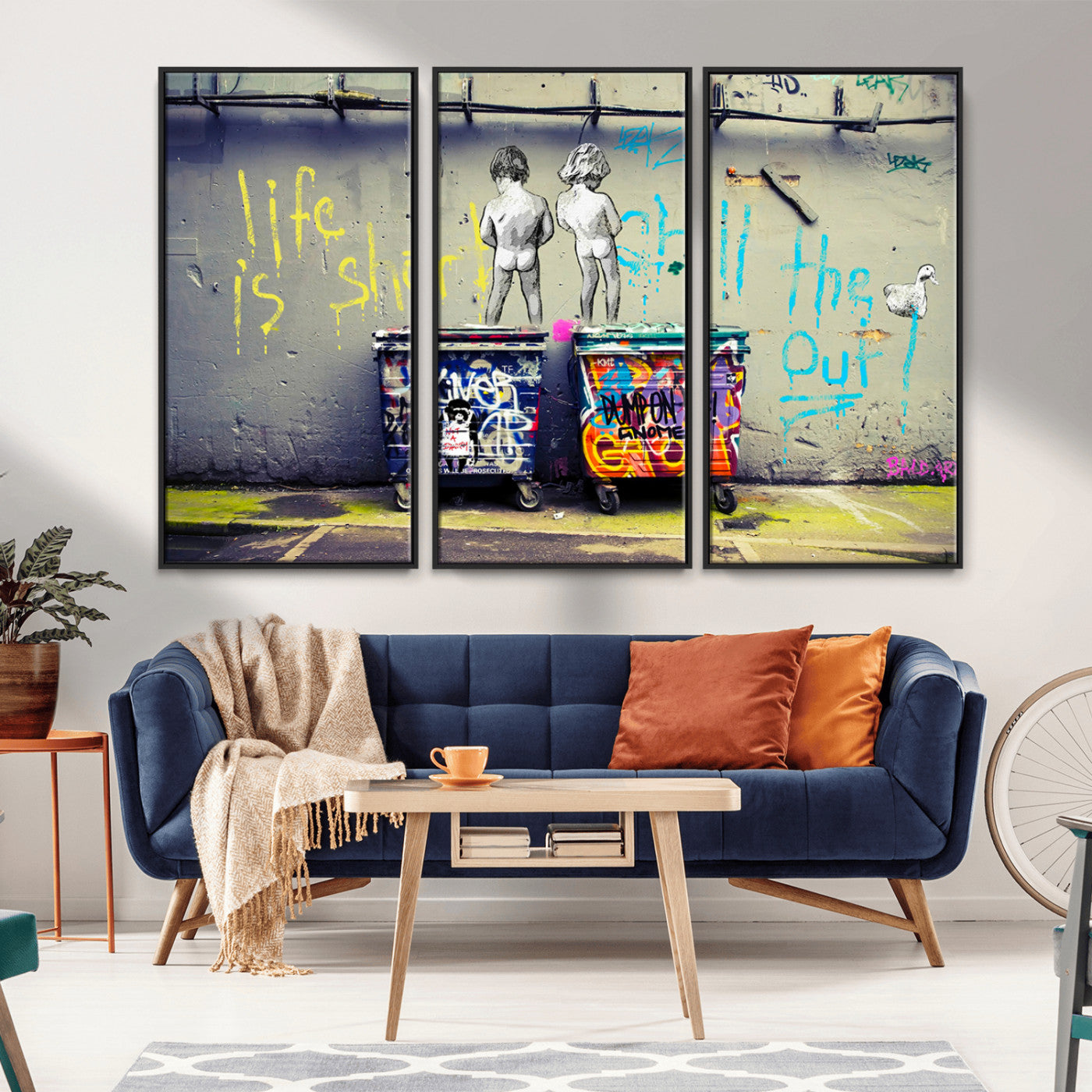 MGV-FC-48X32-3P - Banksy Life is Short Wall Art - Iconic Graffiti Art on Framed Ready-to-Hang Canvas - Street Art